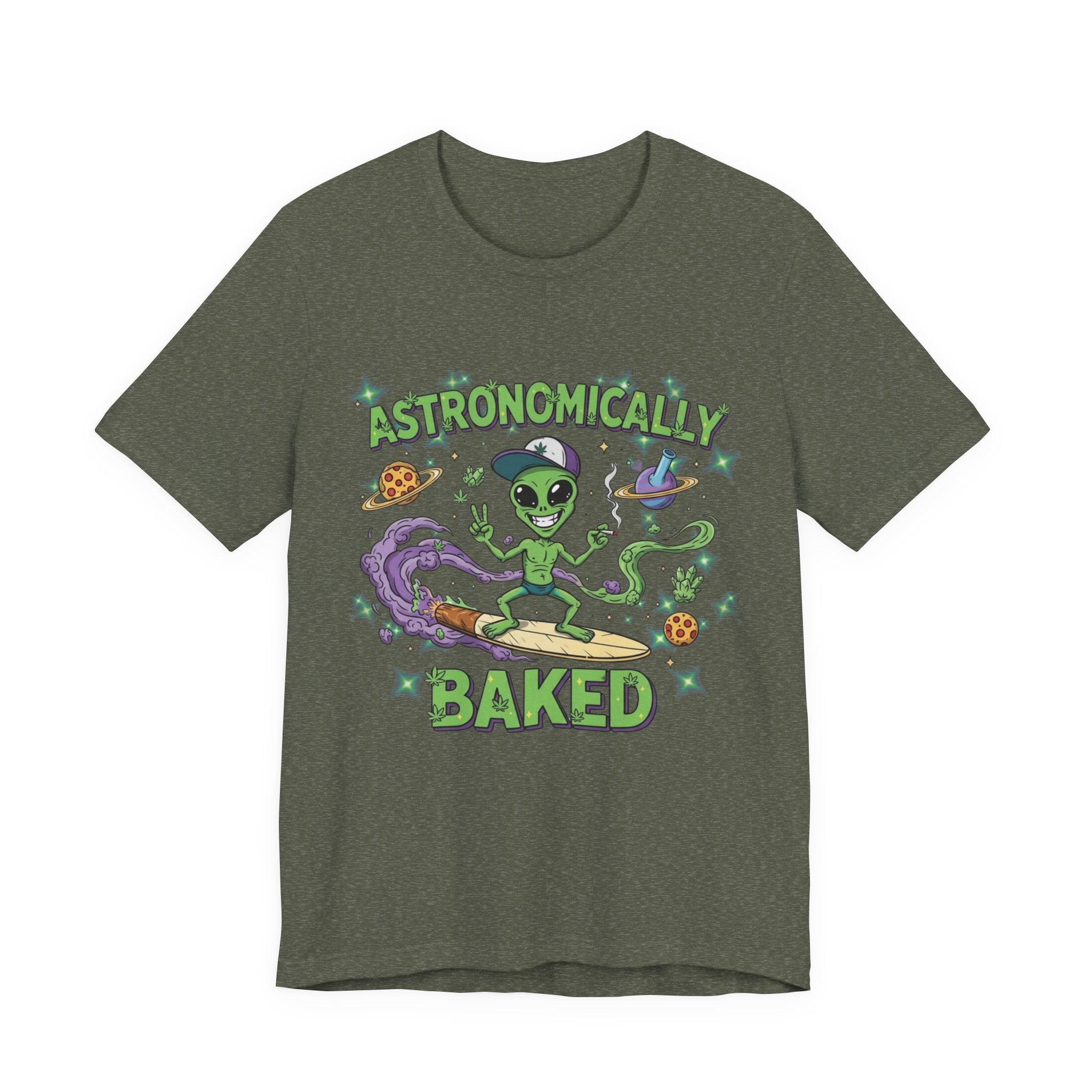 Astronomically Baked Alien Stoner Tee, Funny Graphic Tee, Unisex T-Shirt, Quirky Gift for Space Lovers, Birthday Gift Idea, 420 Weed Lover