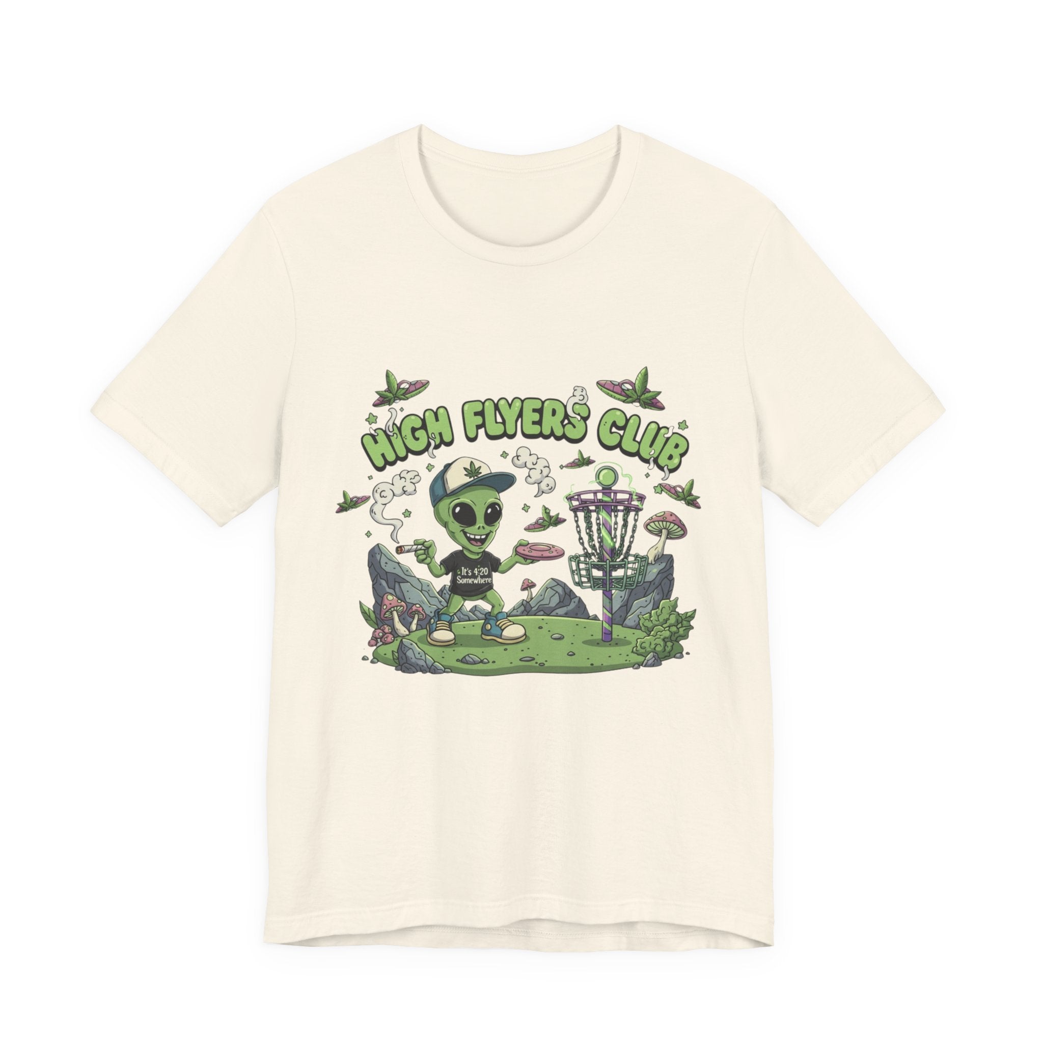 Stoner Alien High Flyers Disc Golf Tee, Funny Unique Space Tee, Cool Graphic Tee for Disc Golf Lovers, Gift for Sport Enthusiasts, Unique