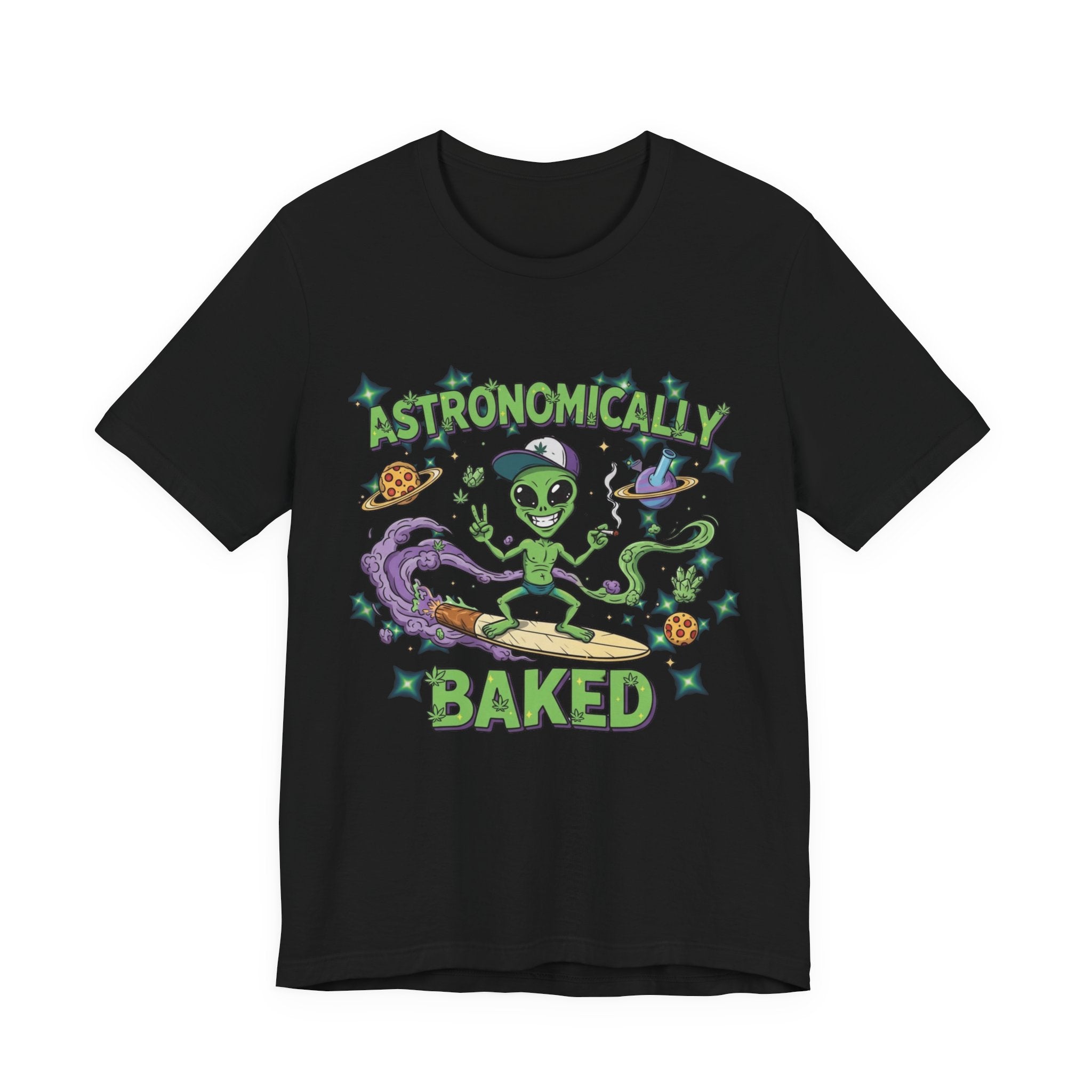 Astronomically Baked Alien Stoner Tee, Funny Graphic Tee, Unisex T-Shirt, Quirky Gift for Space Lovers, Birthday Gift Idea, 420 Weed Lover