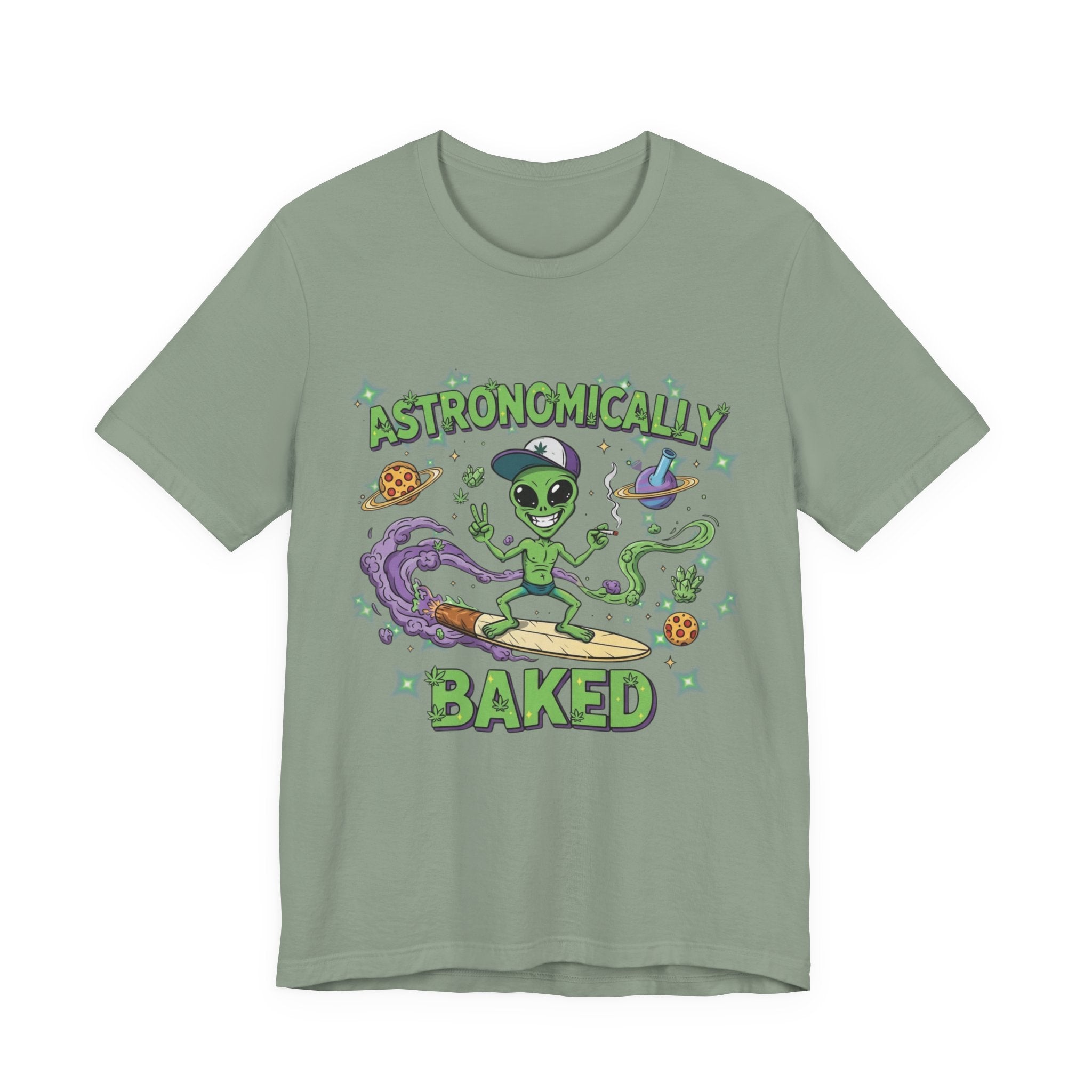 Astronomically Baked Alien Stoner Tee, Funny Graphic Tee, Unisex T-Shirt, Quirky Gift for Space Lovers, Birthday Gift Idea, 420 Weed Lover