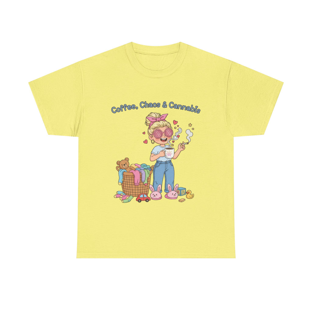 Coffee, Chaos & Herb Unisex Tee | Funny Stoner Mom Shirt