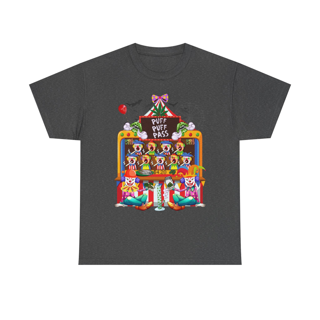 Puff Puff Pass -Colorful Clown Graphic Stoner Tee, Fun Festival T-Shirt, Carnival Top, Playful Party Apparel