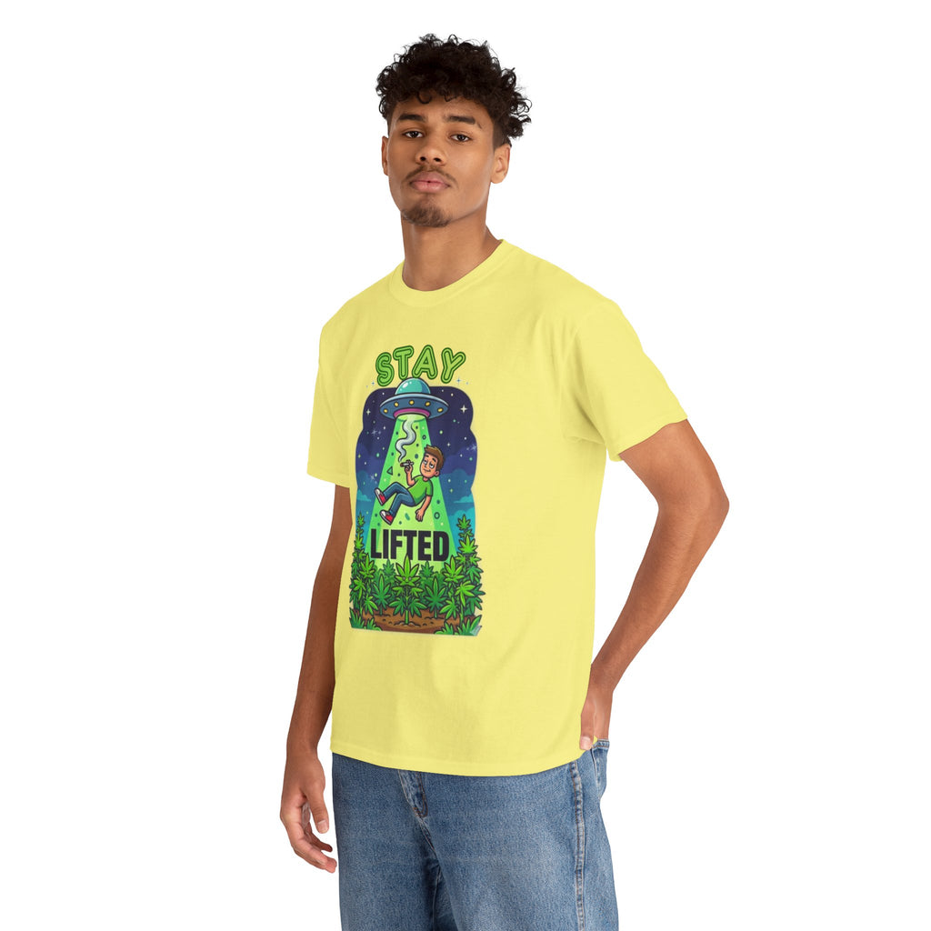 Stay Lifted Retro UFO Cannabis Tee — Alien Stoner Graphic Shirt