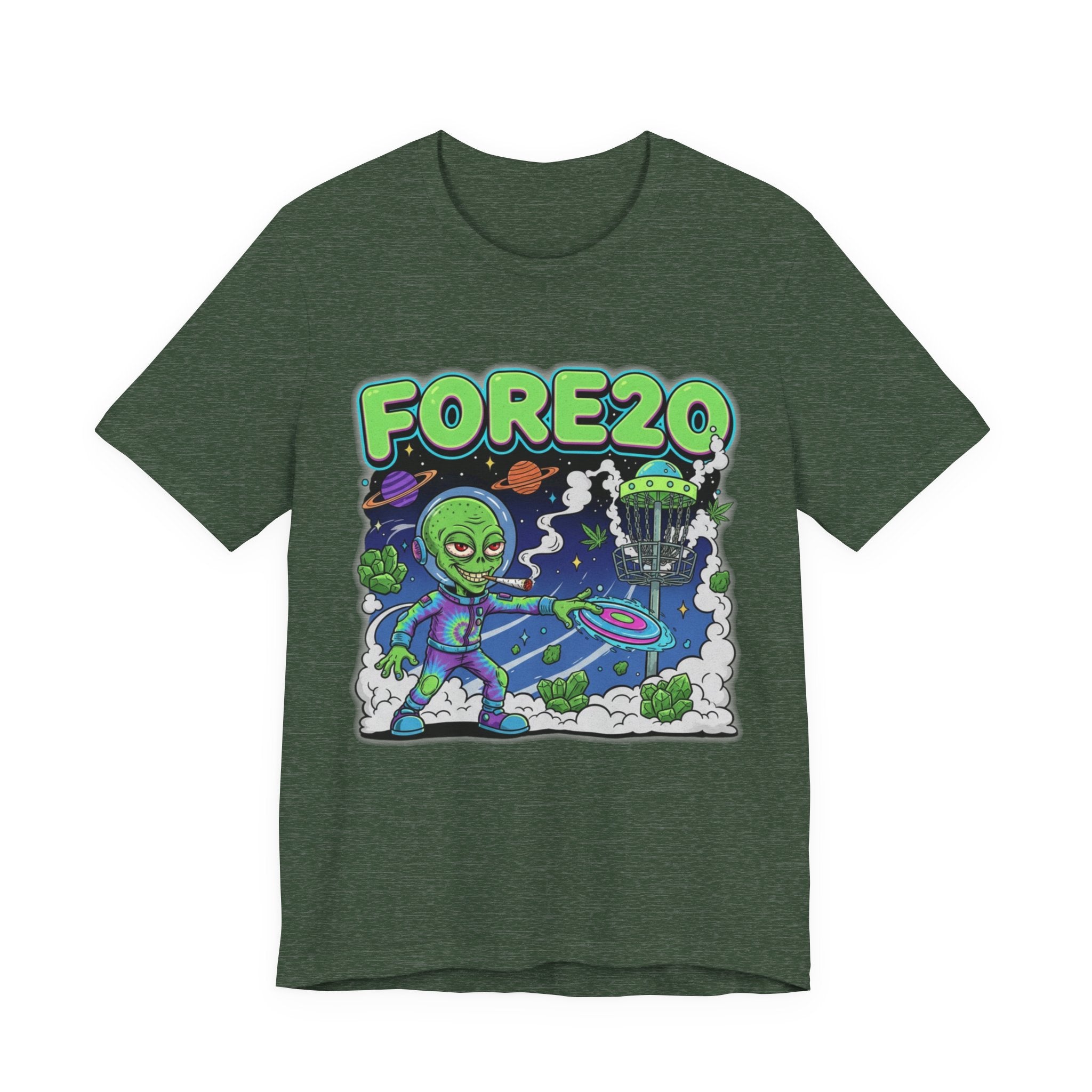 Fore20 Alien Disc Golf Themed Tee, Graphic T Shirt, Fun Casual Wear, Summer T-Shirt, Gifts for Science Fiction Lovers, Unique Stoner Tee 420