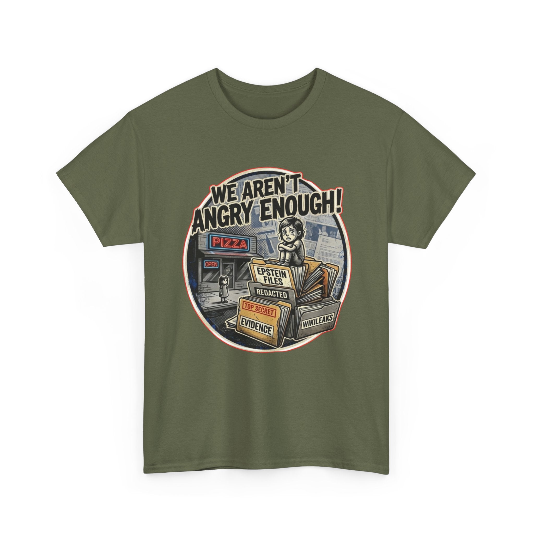 Protest Pizza Box Conspiracy Save the Children T-Shirt | Vintage Riot Art