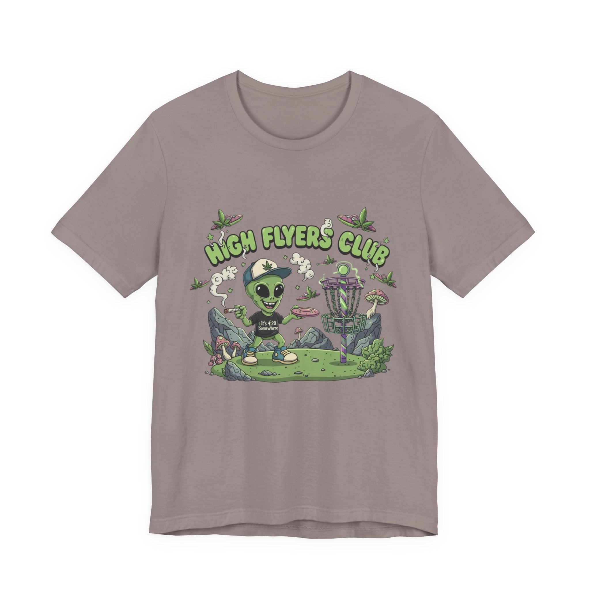 Stoner Alien High Flyers Disc Golf Tee, Funny Unique Space Tee, Cool Graphic Tee for Disc Golf Lovers, Gift for Sport Enthusiasts, Unique