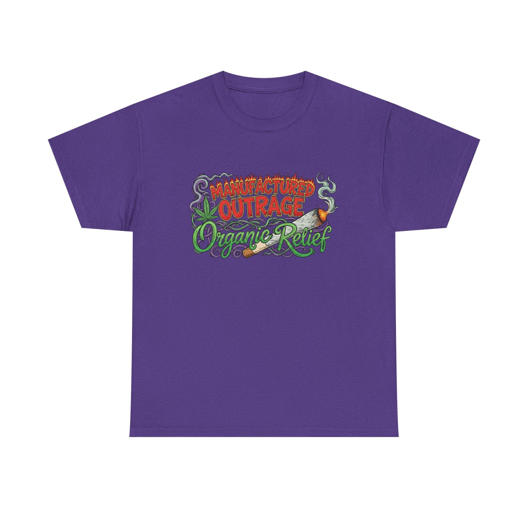 Manufactured Outrage Organic Relief T‑Shirt — Psychedelic Stoner Script Graphic Tee