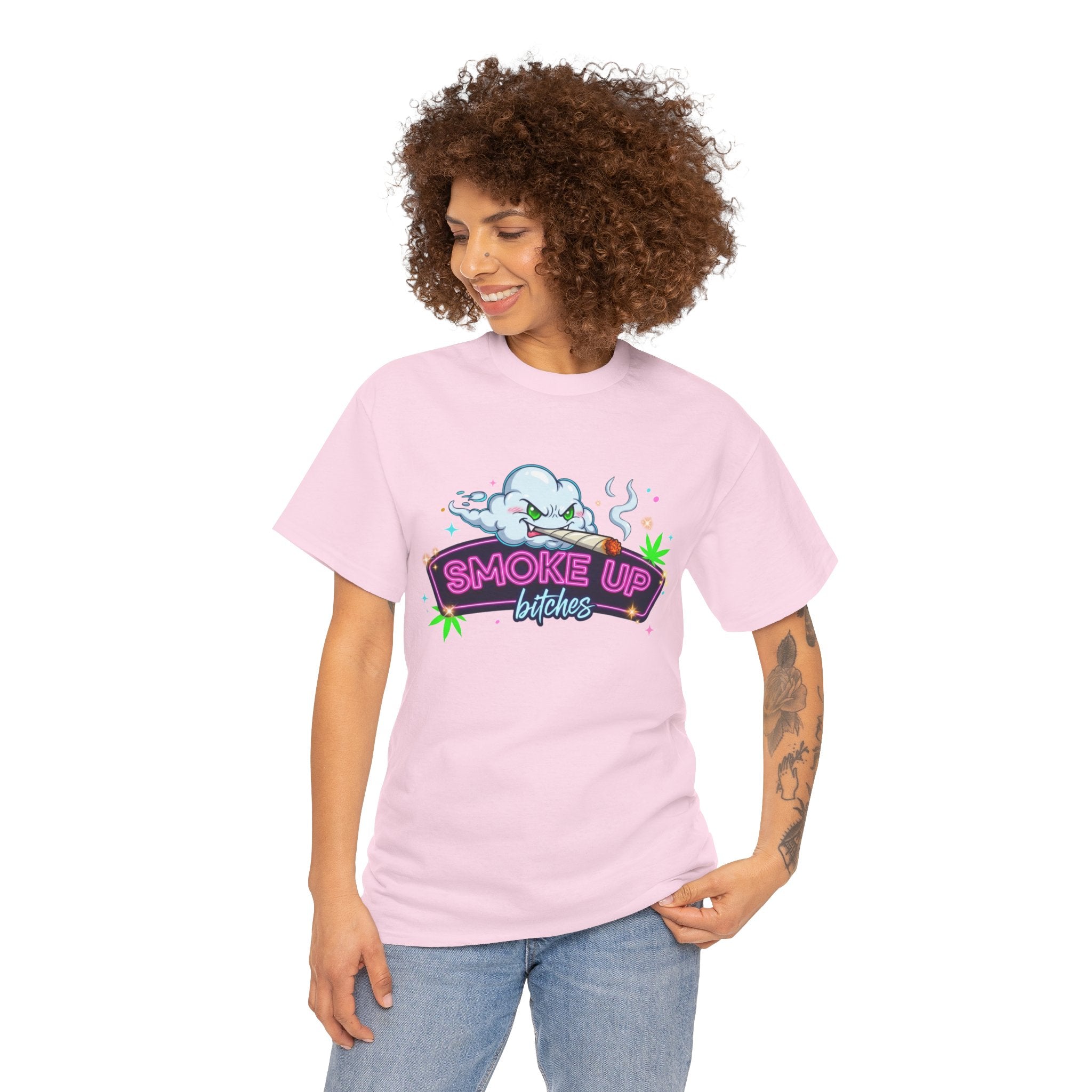 Smoke Up Bitches Retro Neon Cannabis Tee