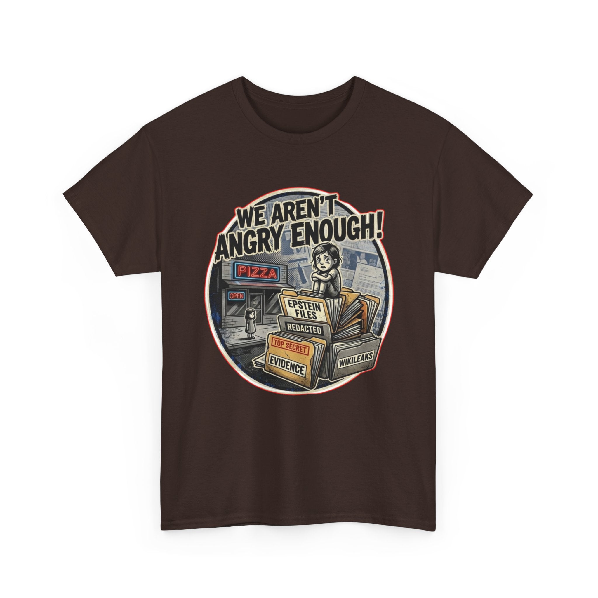 Protest Pizza Box Conspiracy Save the Children T-Shirt | Vintage Riot Art