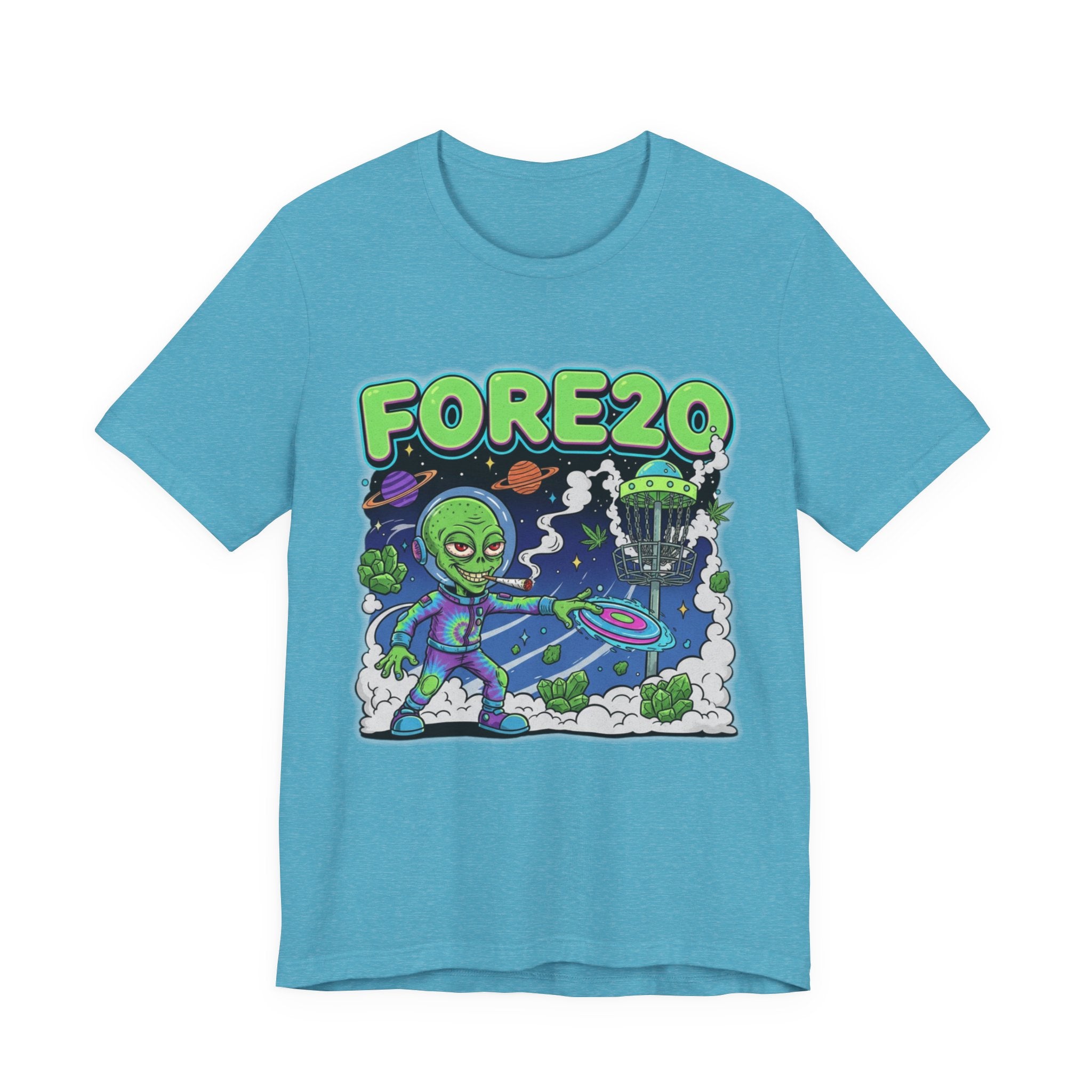 Fore20 Alien Disc Golf Themed Tee, Graphic T Shirt, Fun Casual Wear, Summer T-Shirt, Gifts for Science Fiction Lovers, Unique Stoner Tee 420