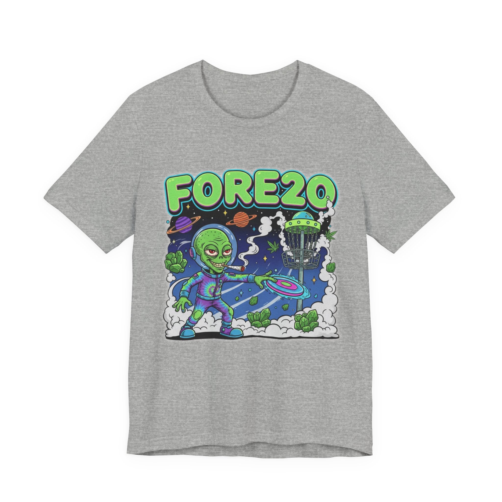 Fore20 Alien Disc Golf Themed Tee, Graphic T Shirt, Fun Casual Wear, Summer T-Shirt, Gifts for Science Fiction Lovers, Unique Stoner Tee 420