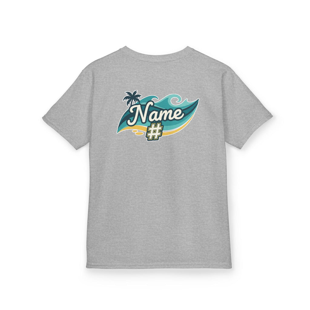 Youth- Coastal Crush softball logo Kids Tee | beach palm wave name number