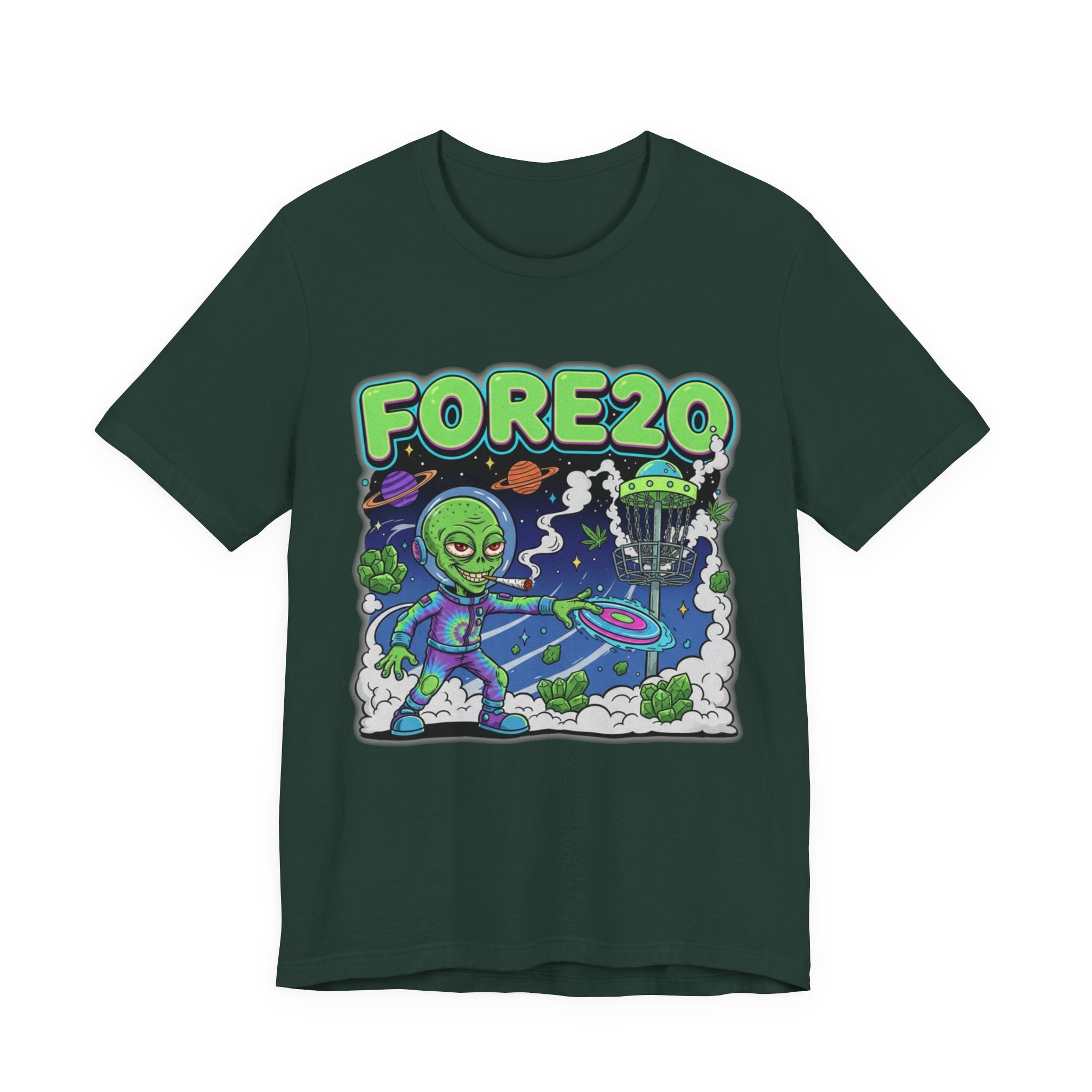 Fore20 Alien Disc Golf Themed Tee, Graphic T Shirt, Fun Casual Wear, Summer T-Shirt, Gifts for Science Fiction Lovers, Unique Stoner Tee 420