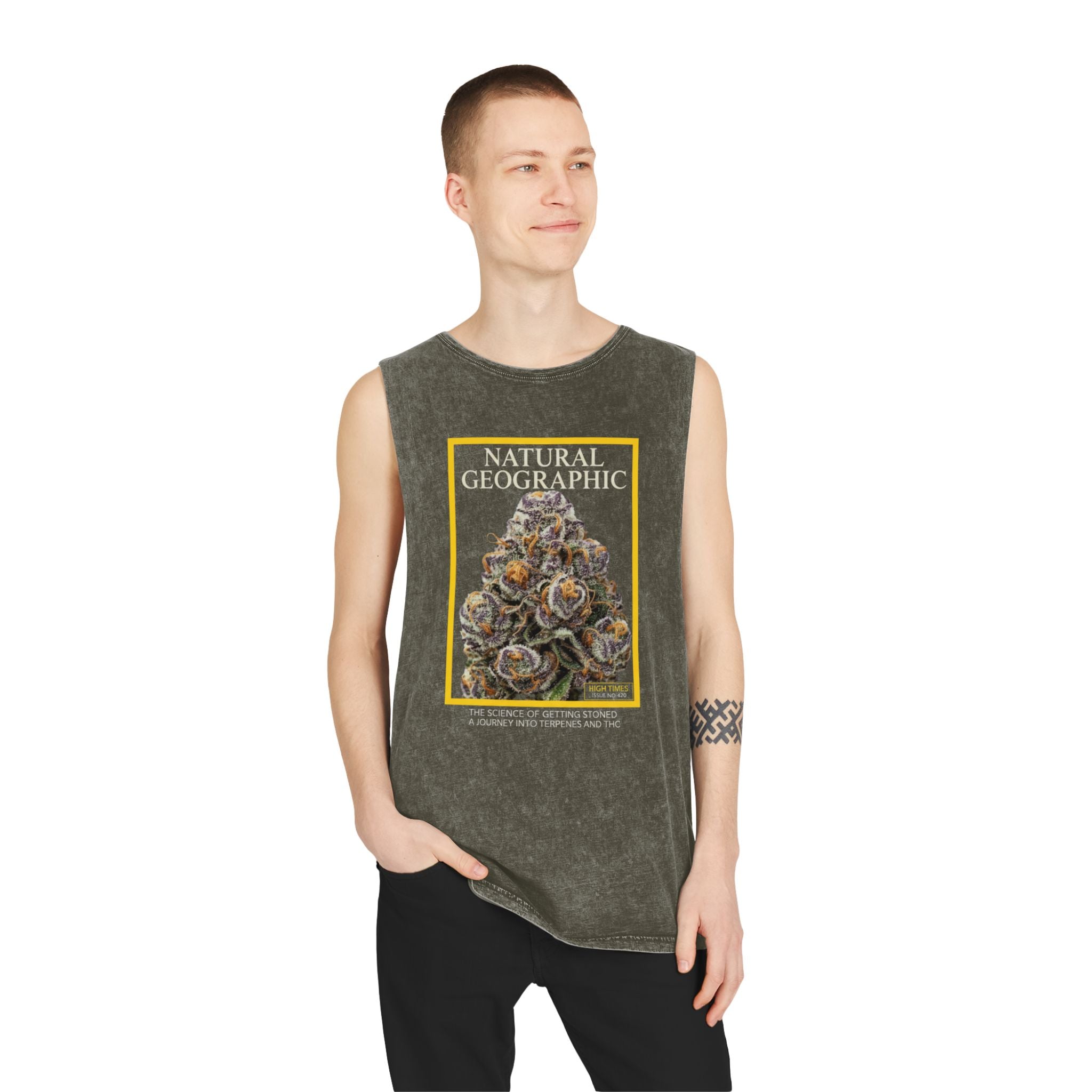 Natural Geographic Bud Tank Top — Stonewash Graphic Muscle Tee