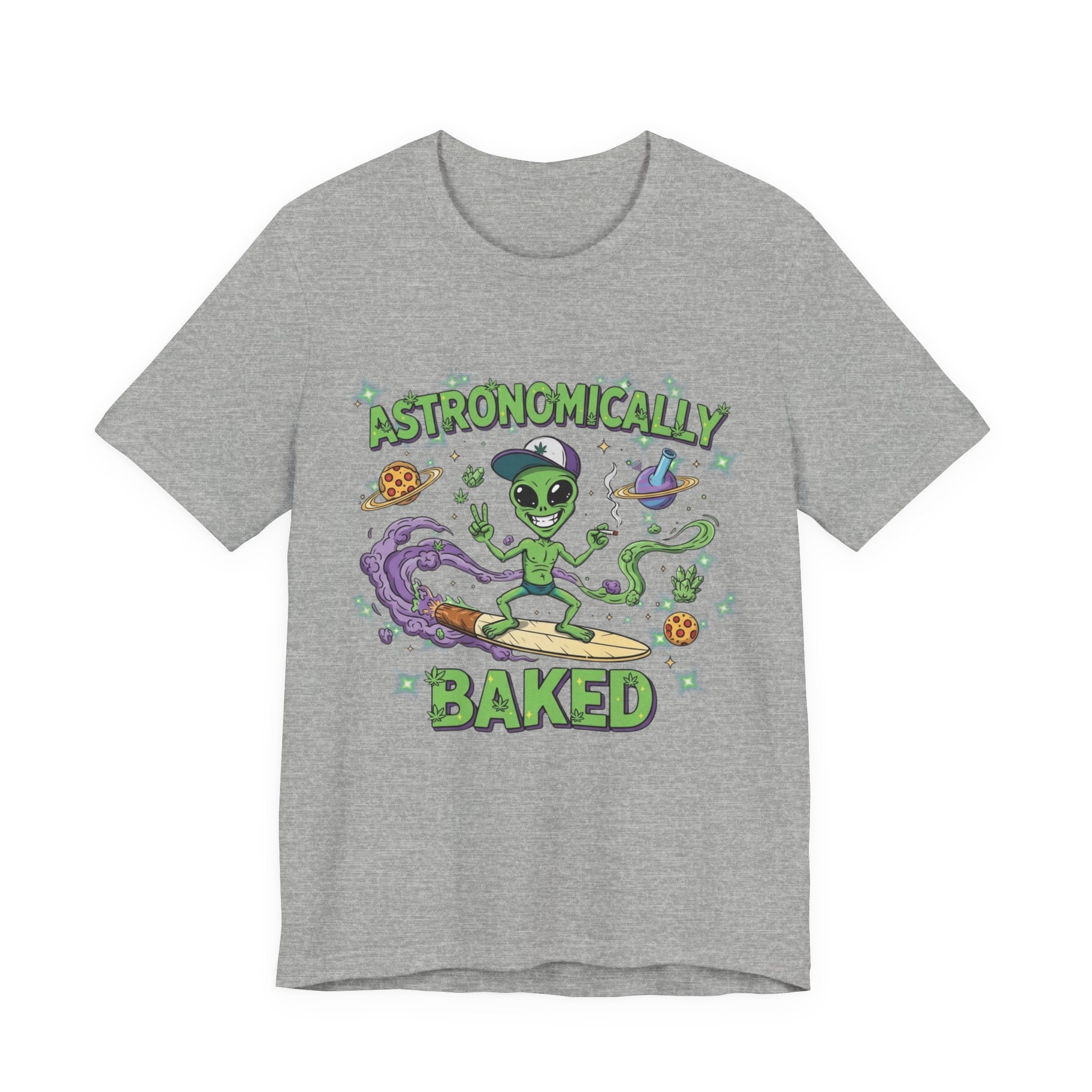 Astronomically Baked Alien Stoner Tee, Funny Graphic Tee, Unisex T-Shirt, Quirky Gift for Space Lovers, Birthday Gift Idea, 420 Weed Lover