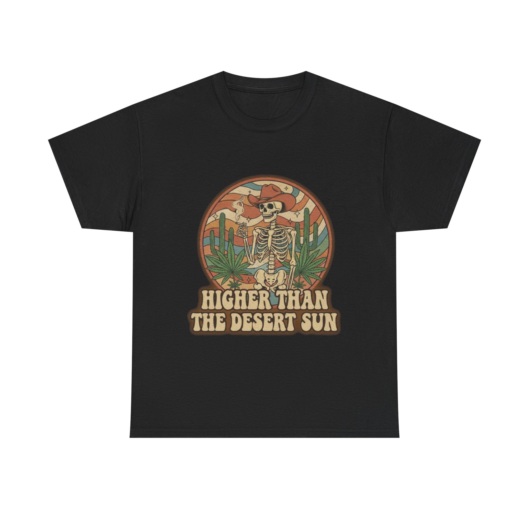 Higher Than the Desert Sun Skeleton Cowboy Tee | Desert Cactus Retro Graphic