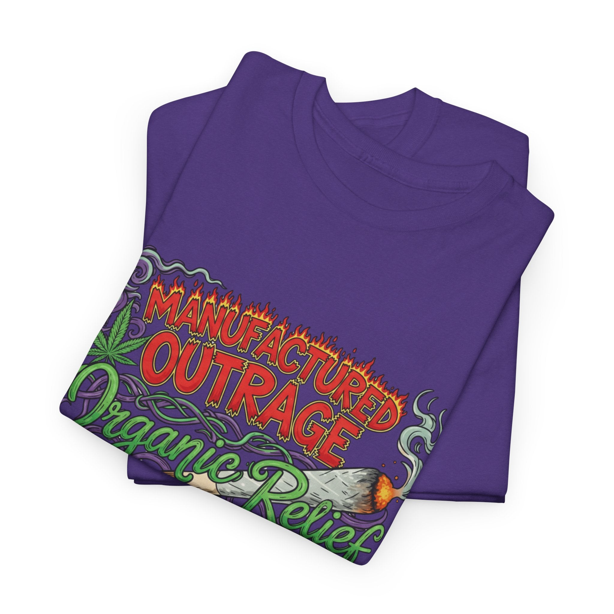 Manufactured Outrage Organic Relief T‑Shirt — Psychedelic Stoner Script Graphic Tee