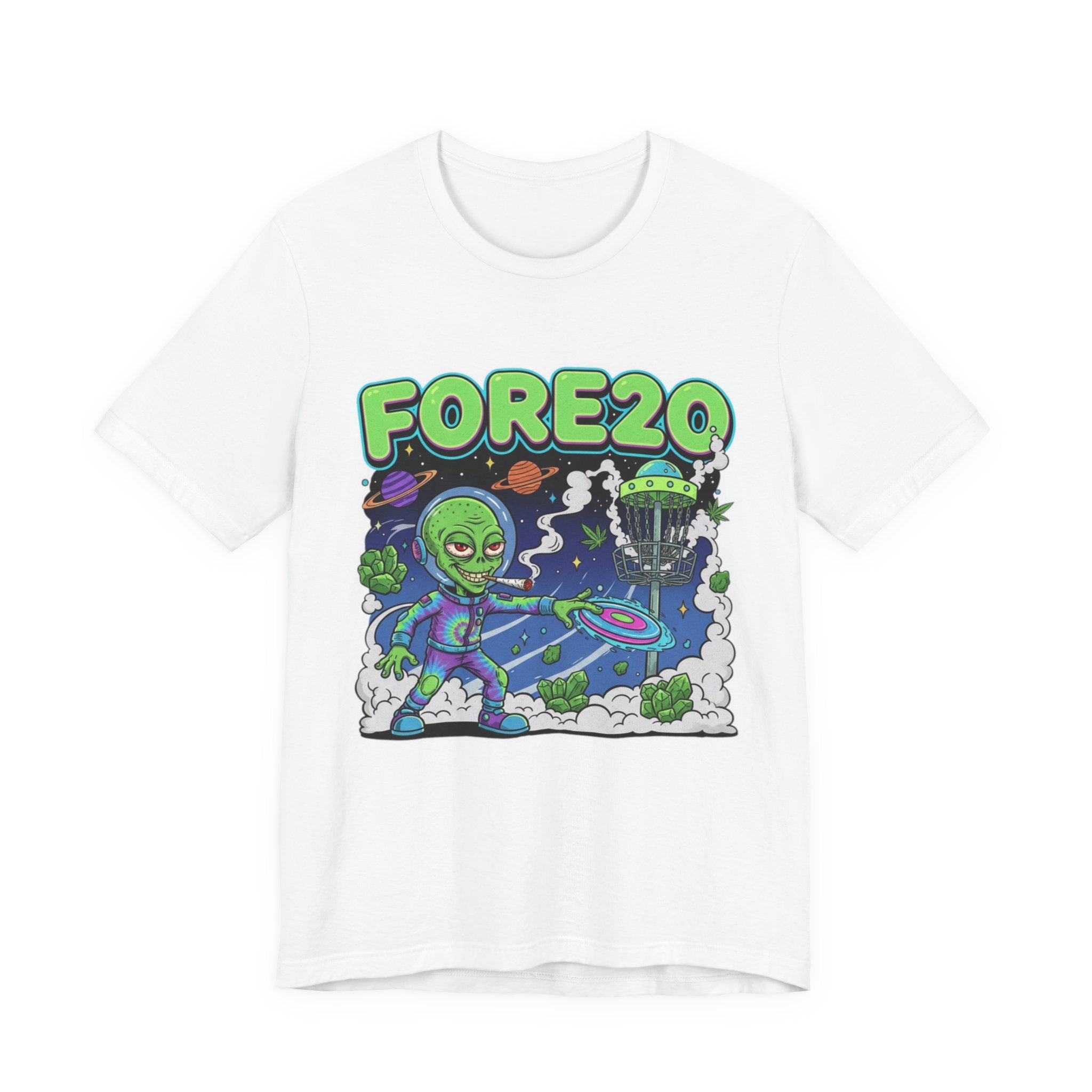 Fore20 Alien Disc Golf Themed Tee, Graphic T Shirt, Fun Casual Wear, Summer T-Shirt, Gifts for Science Fiction Lovers, Unique Stoner Tee 420