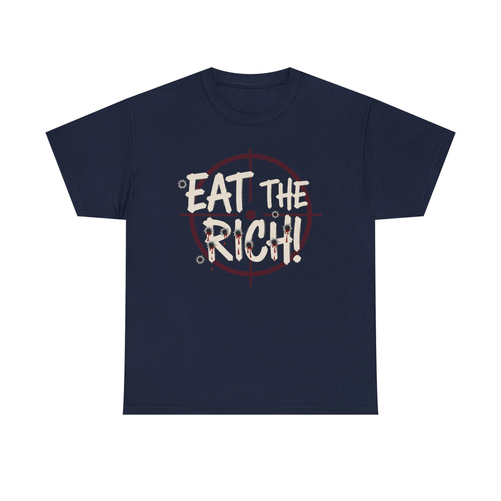 Eat The Rich punk slogan tee | distressed graffiti design, conspiracy