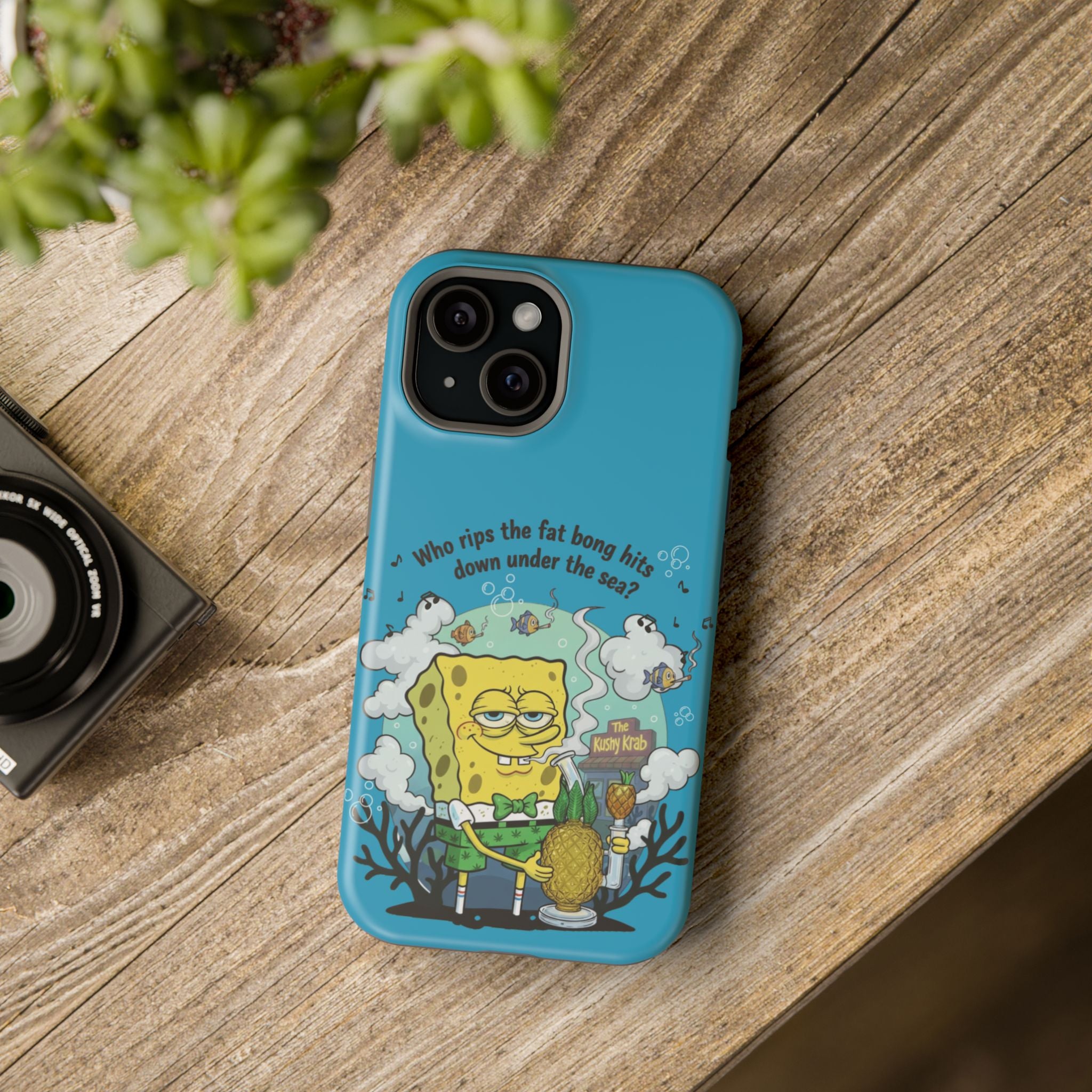 Cartoon Sponge Character with Surfboard & Beach Bong Art- Magnetic Impact-Resistant Phone Case for iPhone & Android