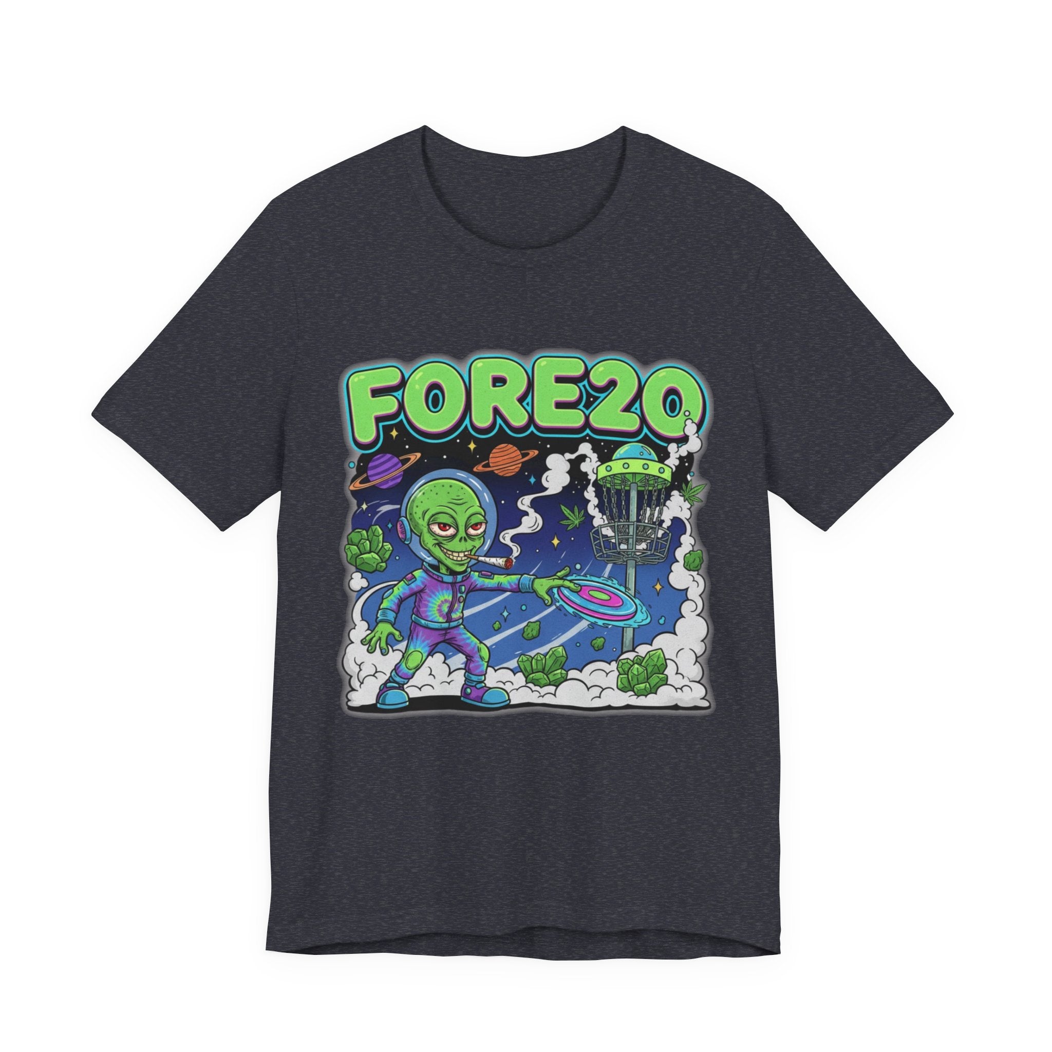 Fore20 Alien Disc Golf Themed Tee, Graphic T Shirt, Fun Casual Wear, Summer T-Shirt, Gifts for Science Fiction Lovers, Unique Stoner Tee 420