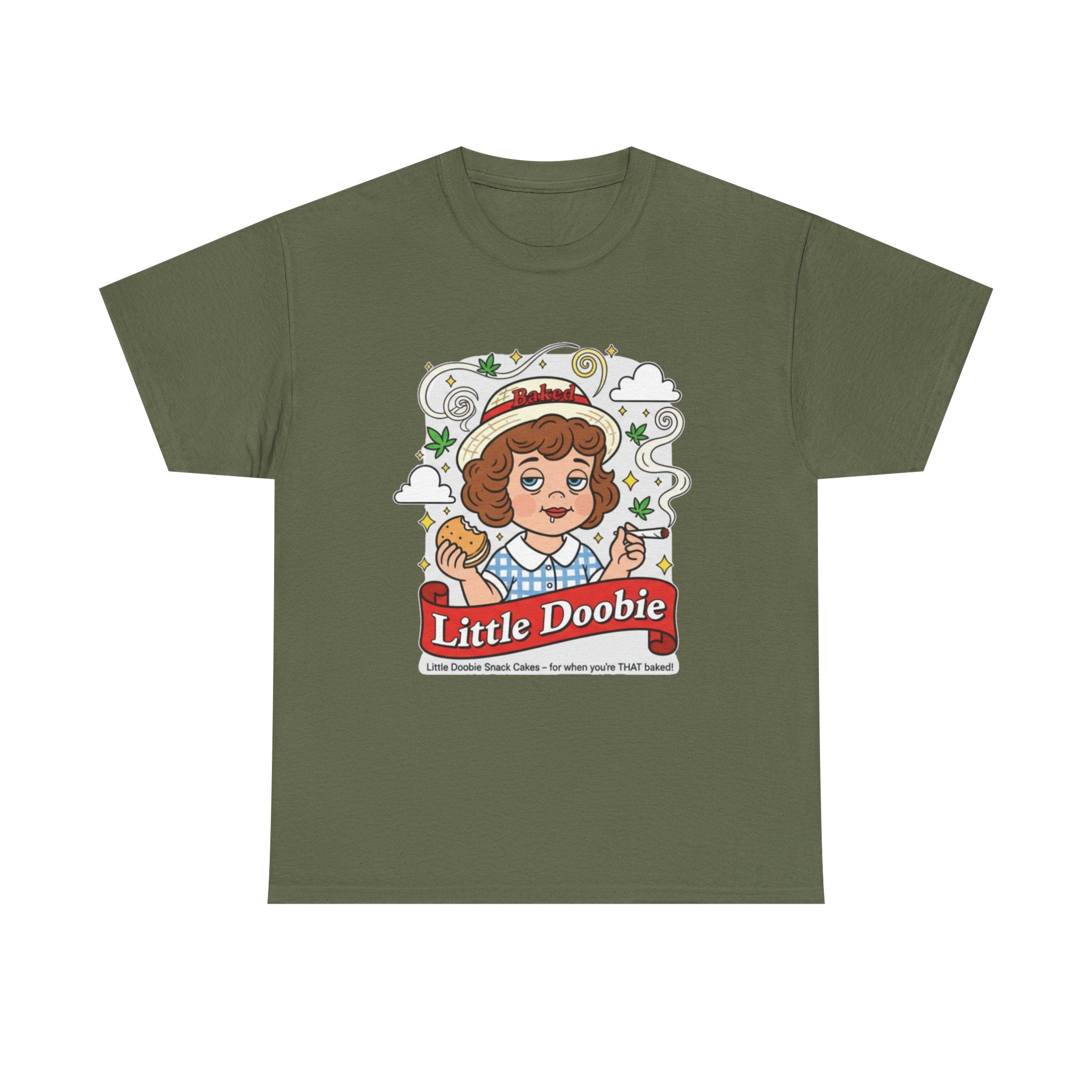 Little Doobie Cartoon Girl Tee | Vintage Snack Retro Logo T-Shirt, Stoner munchie humor