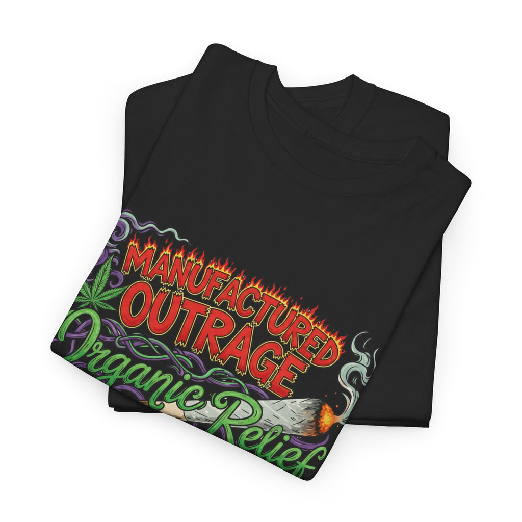 Manufactured Outrage Organic Relief T‑Shirt — Psychedelic Stoner Script Graphic Tee