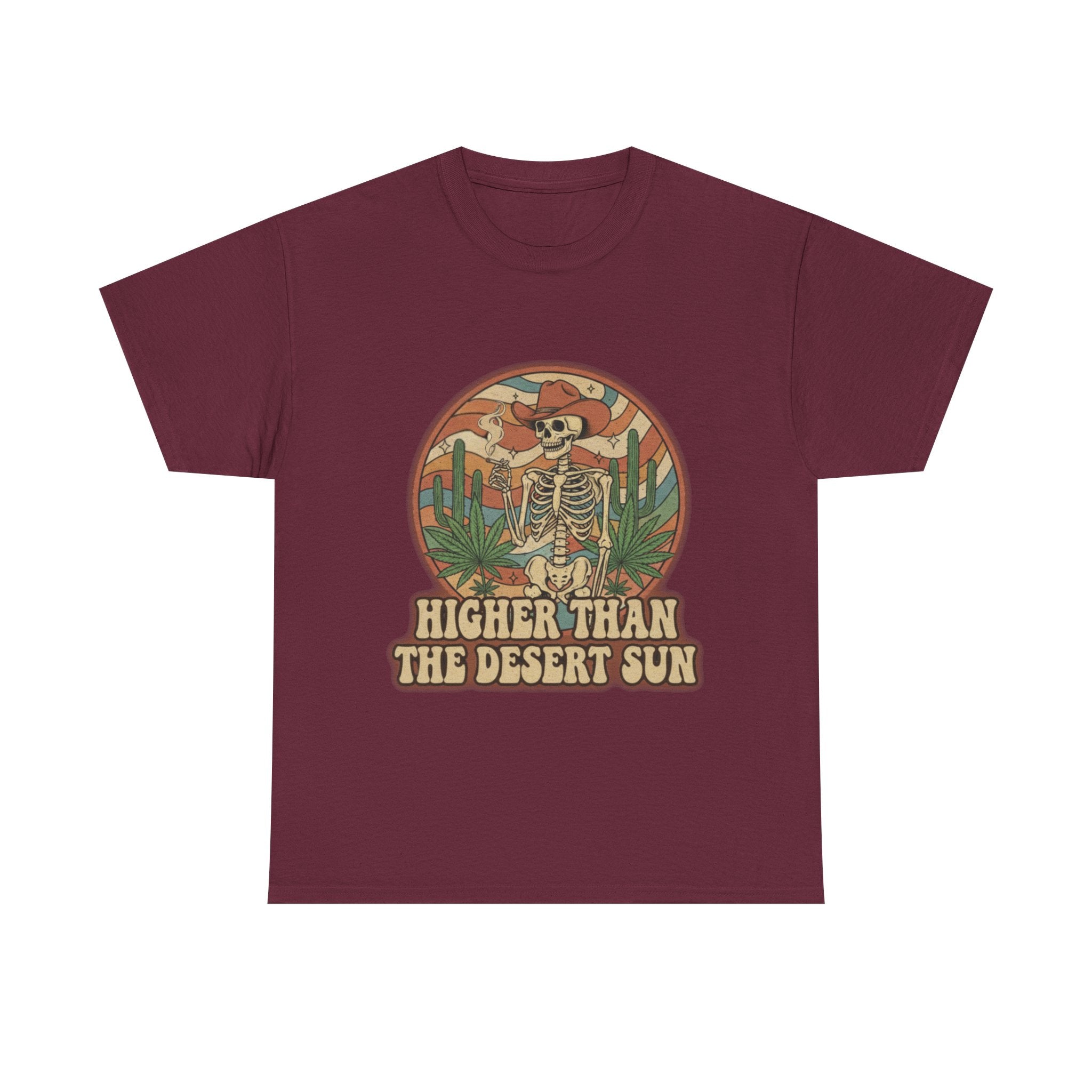 Higher Than the Desert Sun Skeleton Cowboy Tee | Desert Cactus Retro Graphic