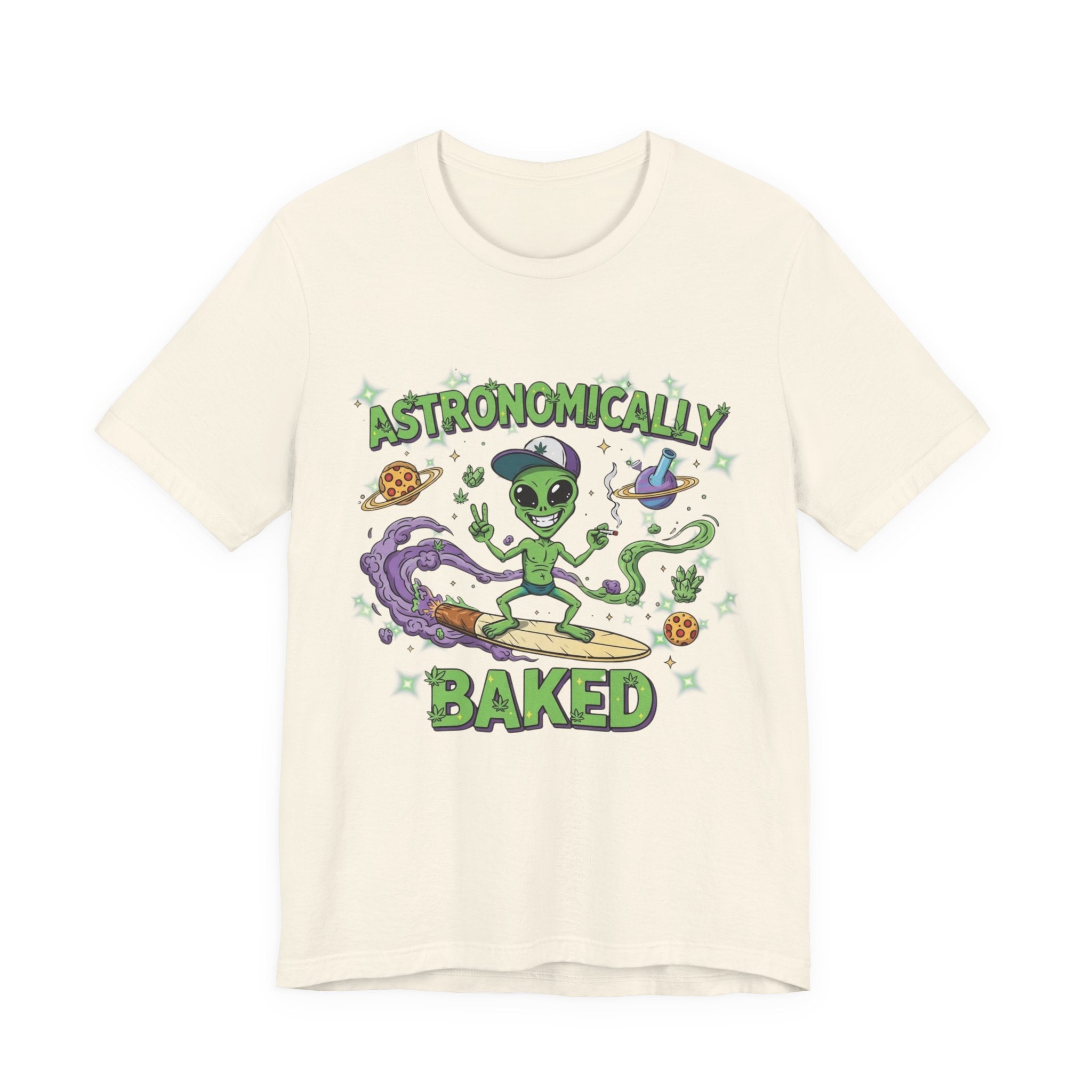 Astronomically Baked Alien Stoner Tee, Funny Graphic Tee, Unisex T-Shirt, Quirky Gift for Space Lovers, Birthday Gift Idea, 420 Weed Lover