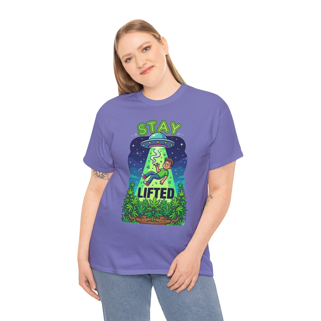 Stay Lifted Retro UFO Cannabis Tee — Alien Stoner Graphic Shirt