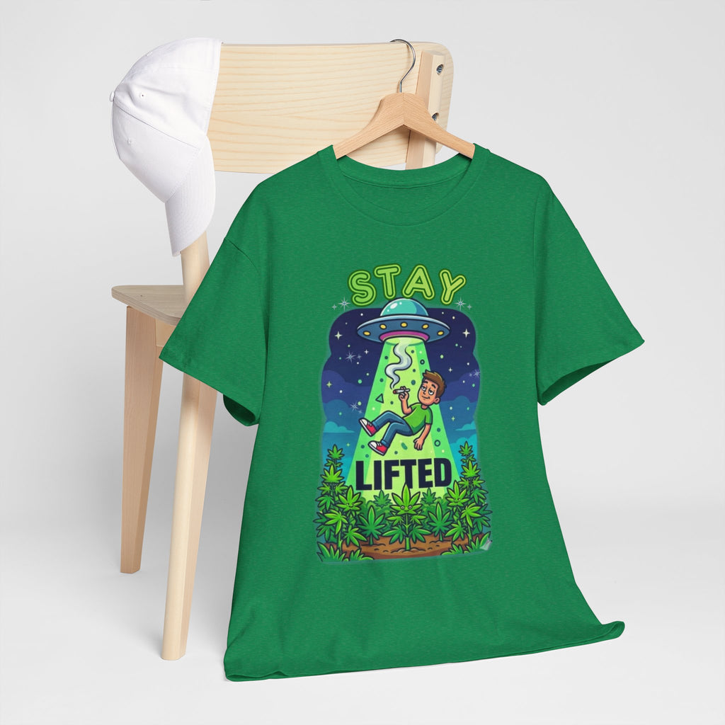 Stay Lifted Retro UFO Cannabis Tee — Alien Stoner Graphic Shirt