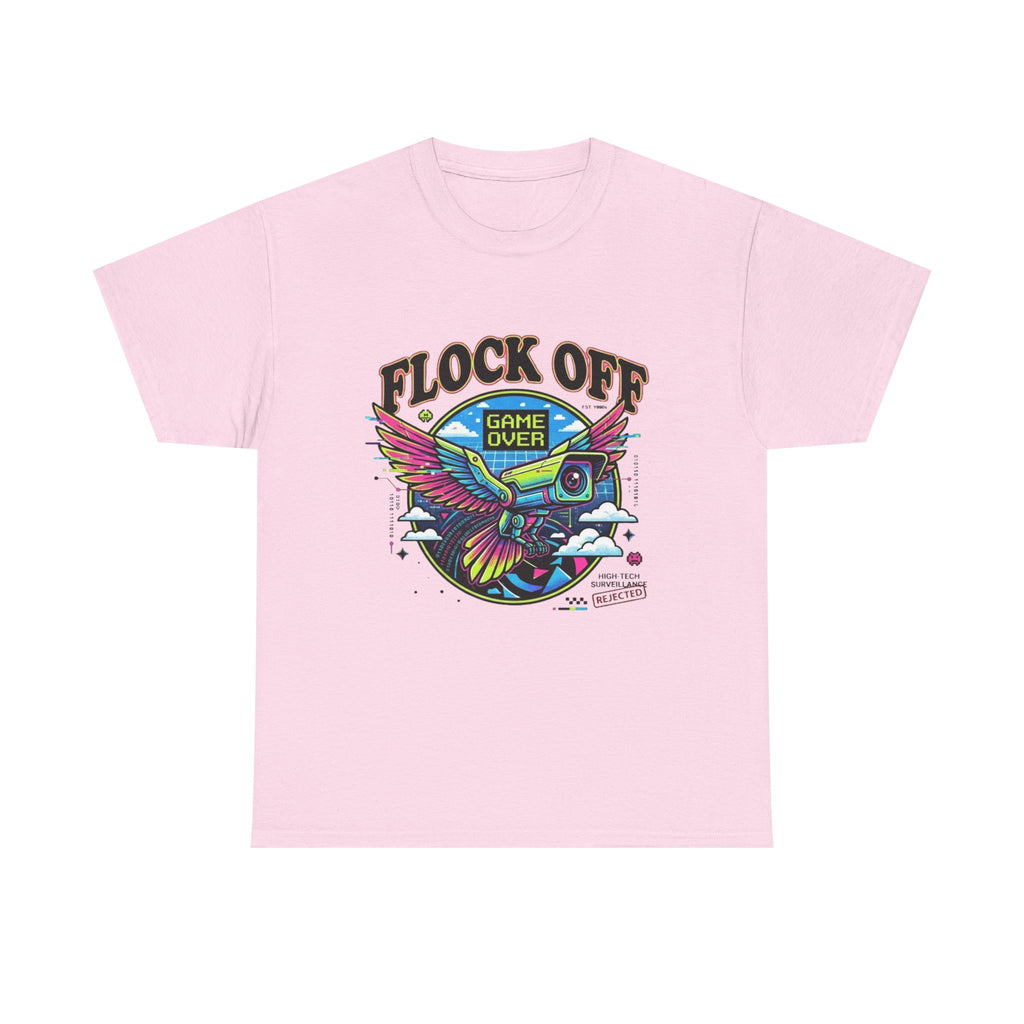 Retro 'Flock Off' Gaming Tee — Colorful Bird Game Over Graphic