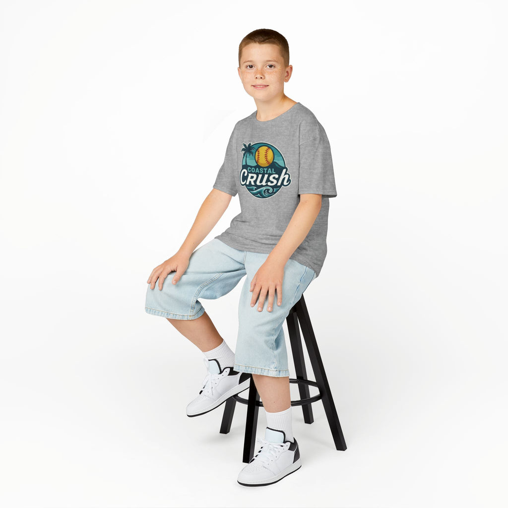 Youth- Coastal Crush softball logo Kids Tee | beach palm wave name number