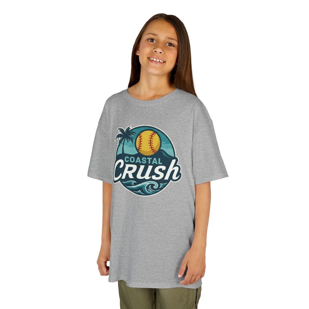 Youth- Coastal Crush softball logo Kids Tee | beach palm wave name number