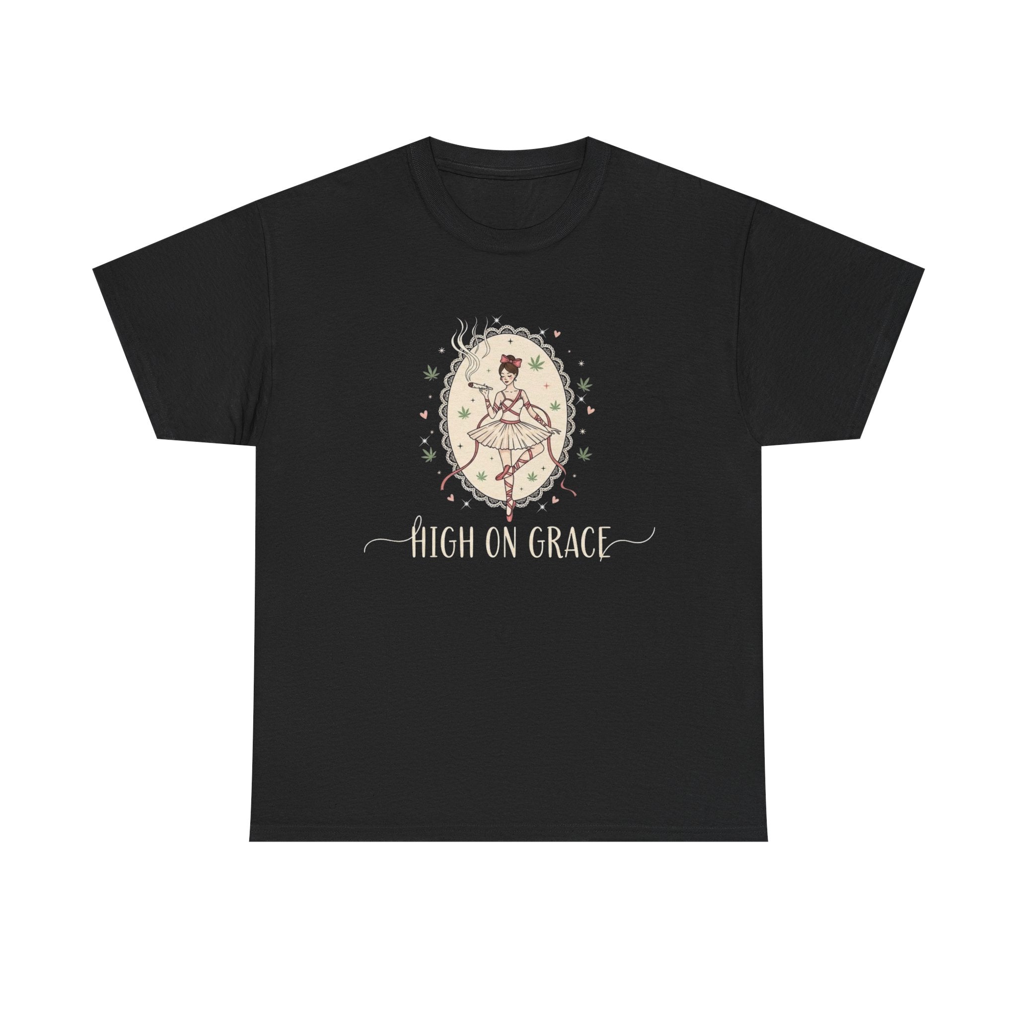 High on Grace Ballerina Illustration Tee Vintage Floral Croquette Style Stoner Shirt