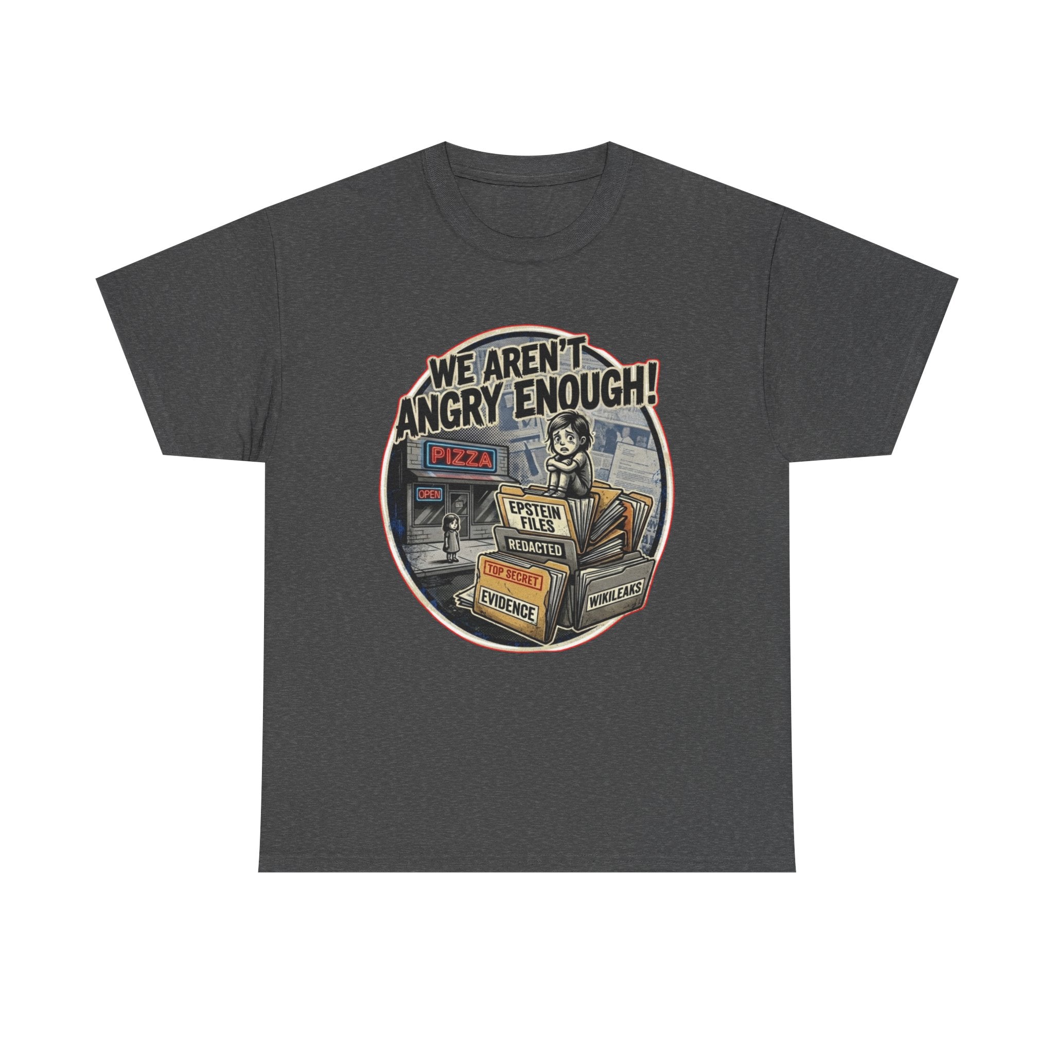 Protest Pizza Box Conspiracy Save the Children T-Shirt | Vintage Riot Art