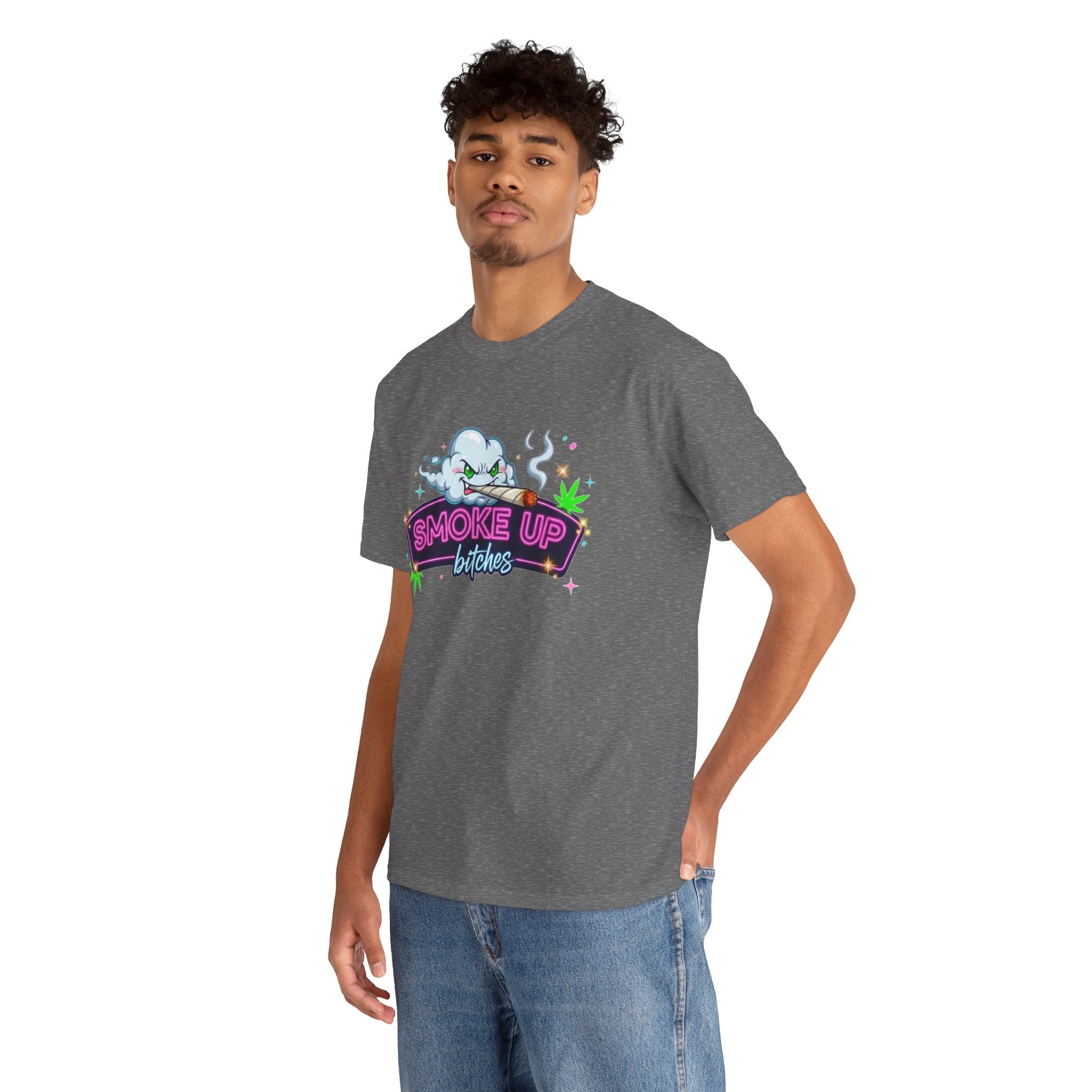 Smoke Up Bitches Retro Neon Cannabis Tee