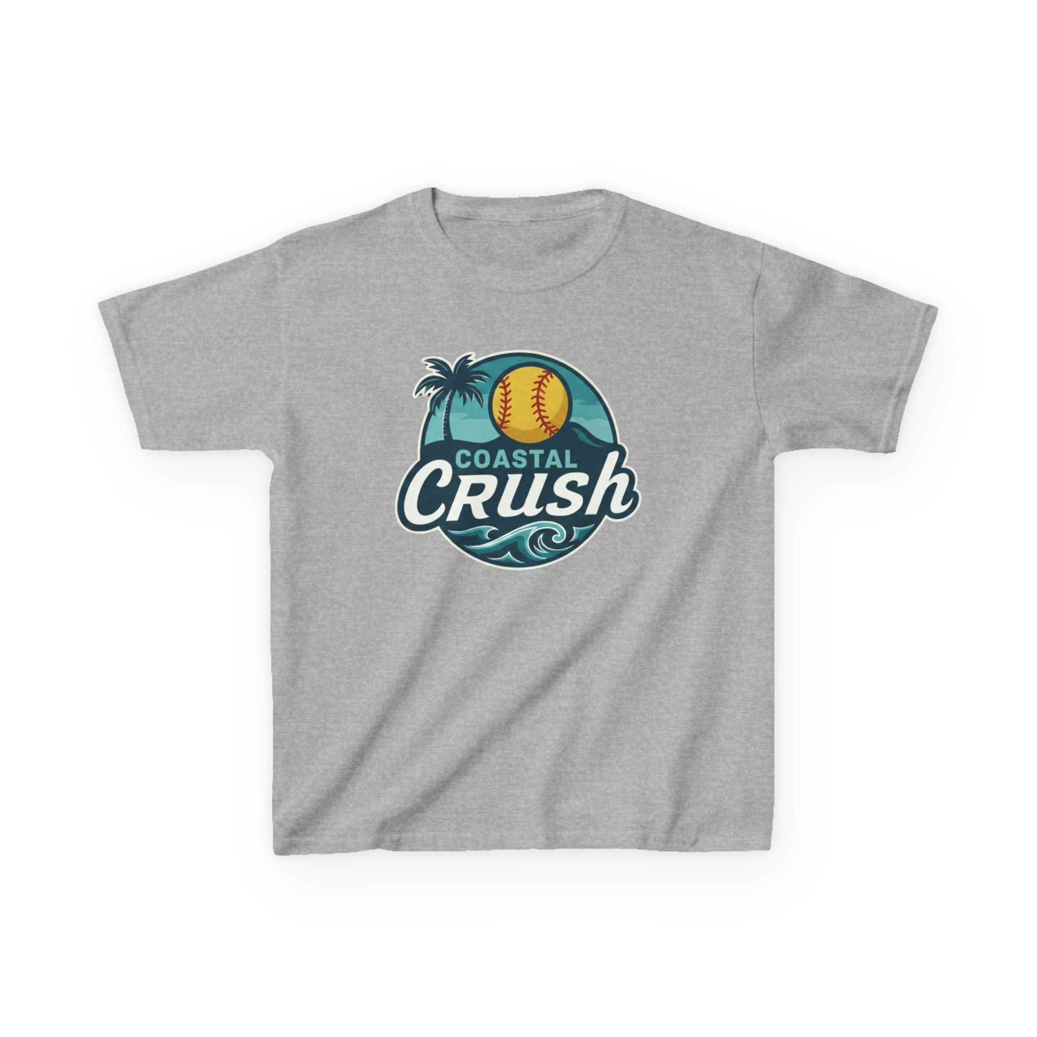 Youth- Coastal Crush softball logo Kids Tee | beach palm wave name number