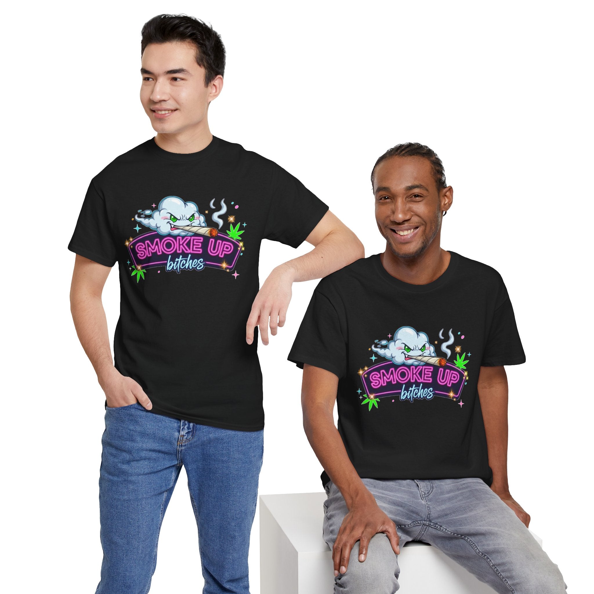 Smoke Up Bitches Retro Neon Cannabis Tee