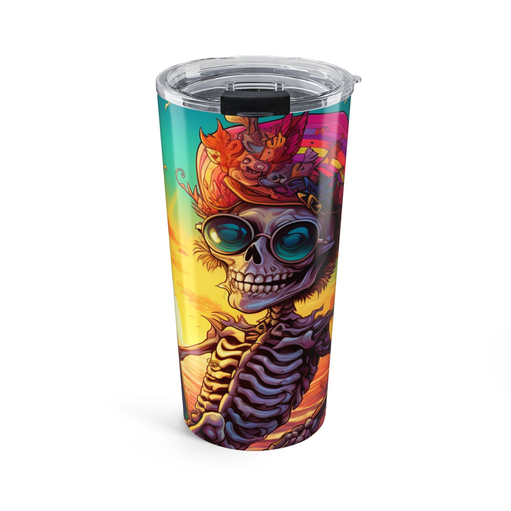 Cool Vibes Skeleton Tumbler - 20oz Travel Cup, Summer Drinkware, Beach Accessories, Skull Art, Party Gift