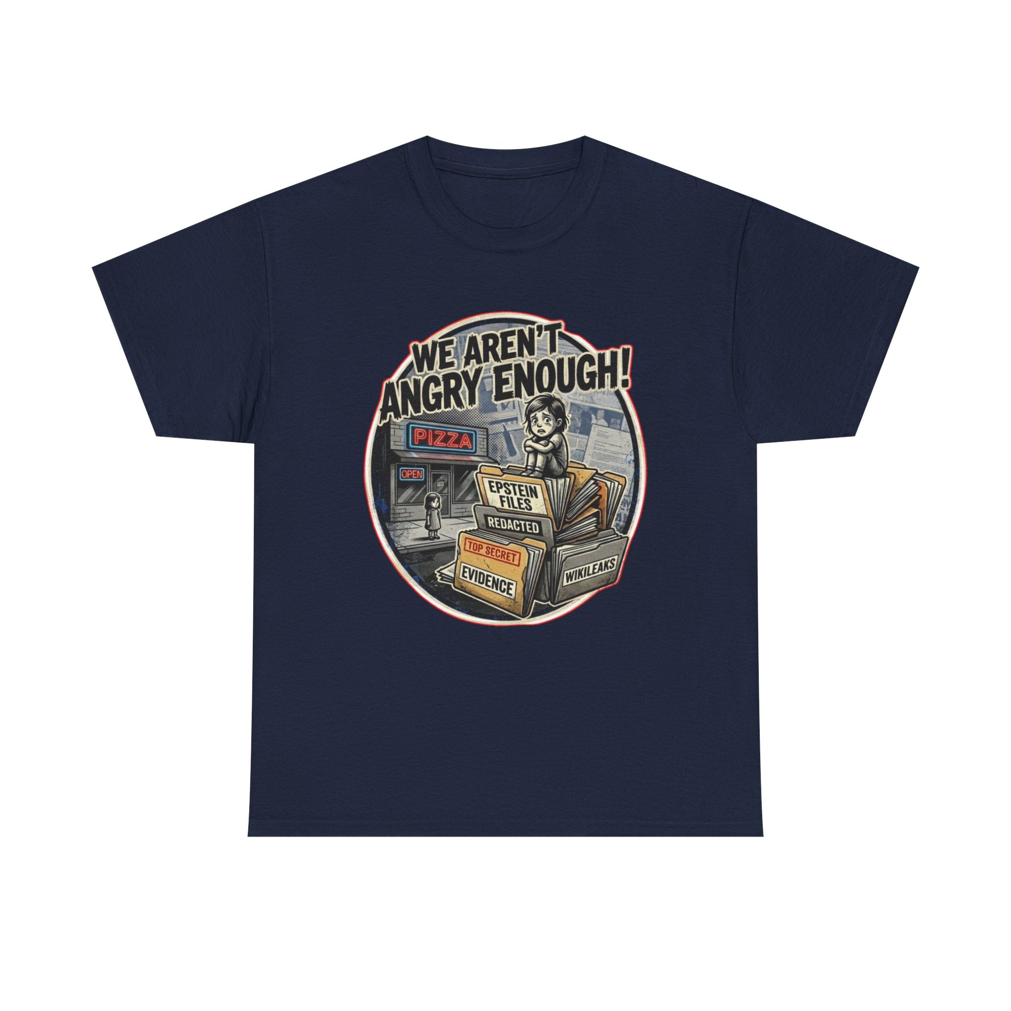 Protest Pizza Box Conspiracy Save the Children T-Shirt | Vintage Riot Art