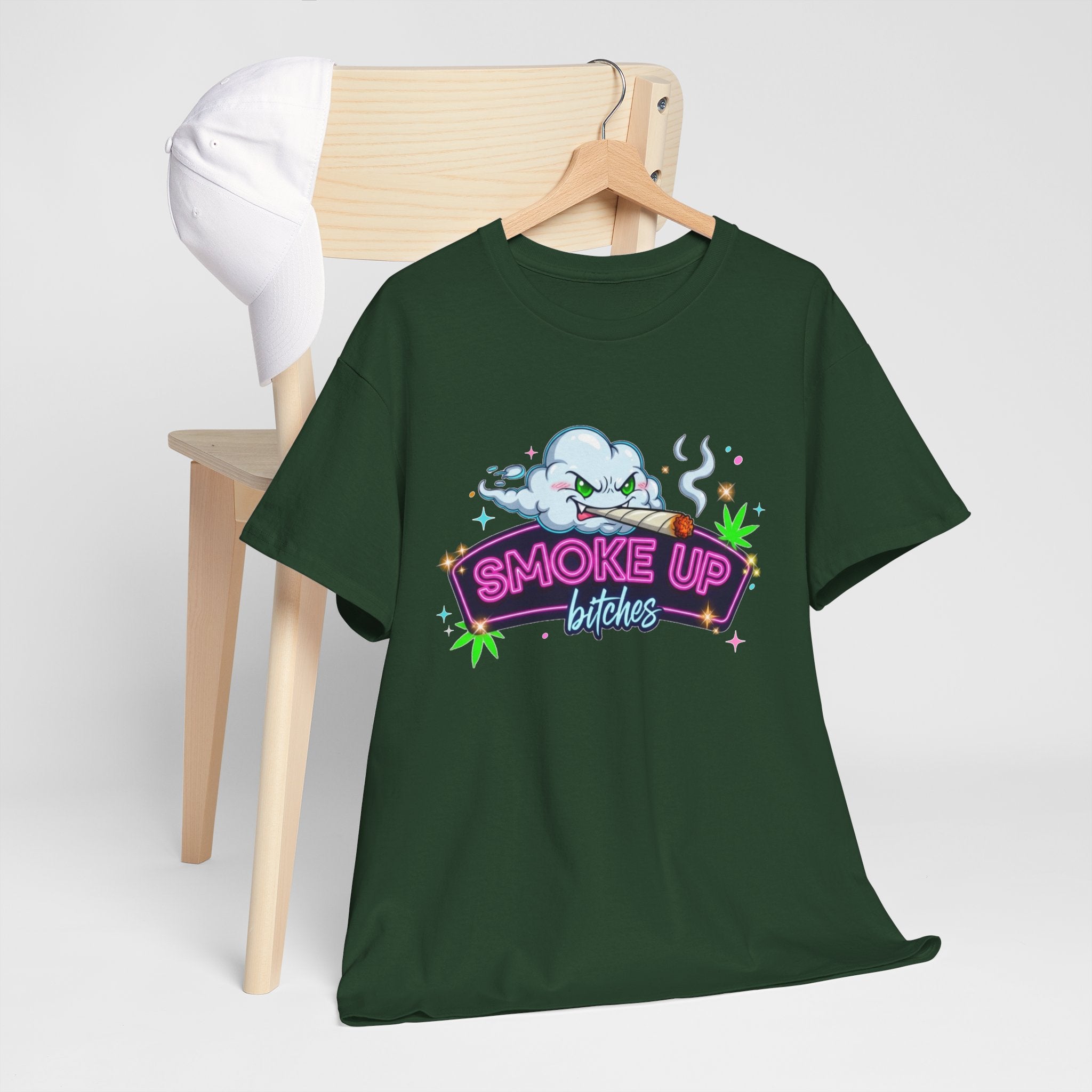 Smoke Up Bitches Retro Neon Cannabis Tee