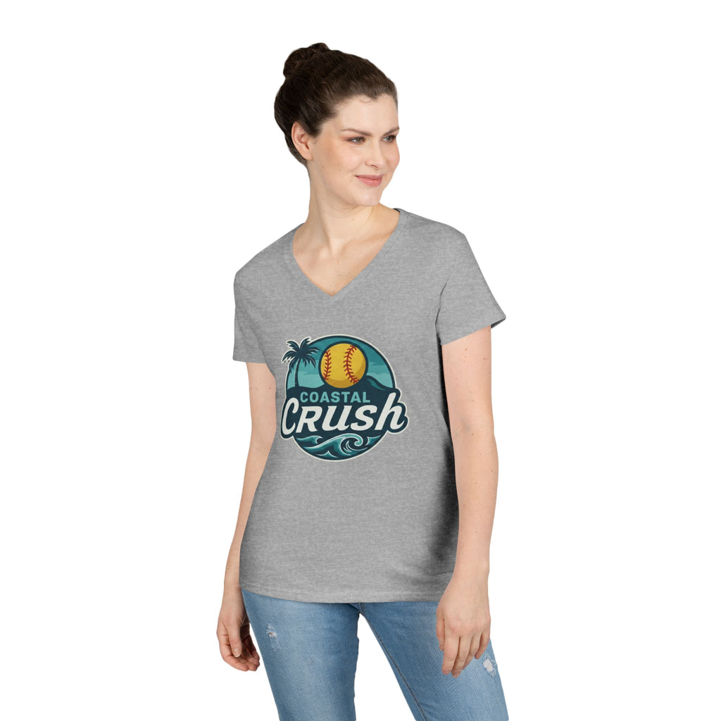 Women's V- Neck- Coastal Crush Softball Logo T-Shirt | Beach Palm Wave Design