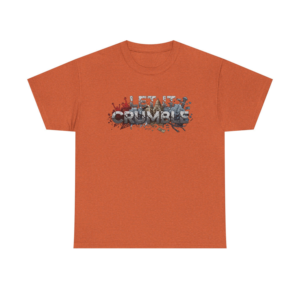 Crumble Text Grunge Broken Lettering Tee | Rust Orange Protest Conspiracy