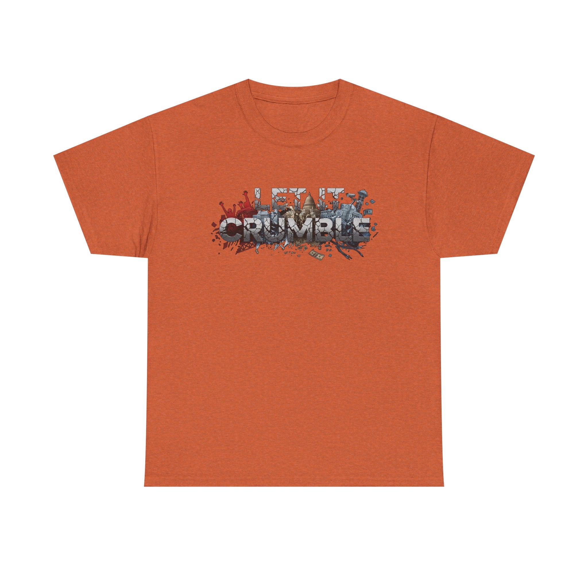 Crumble Text Grunge Broken Lettering Tee | Rust Orange Protest Conspiracy