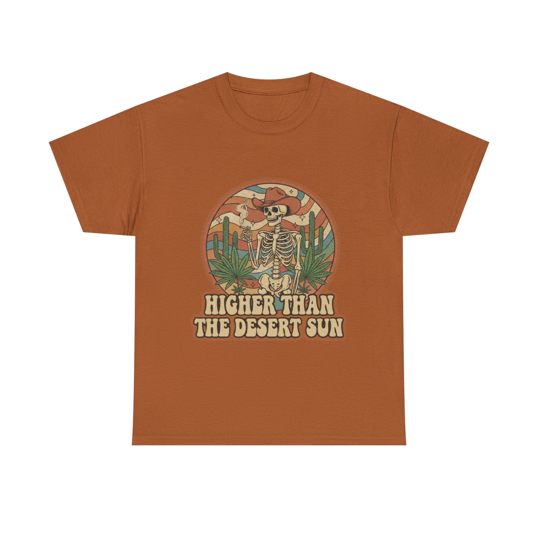 Higher Than the Desert Sun Skeleton Cowboy Tee | Desert Cactus Retro Graphic
