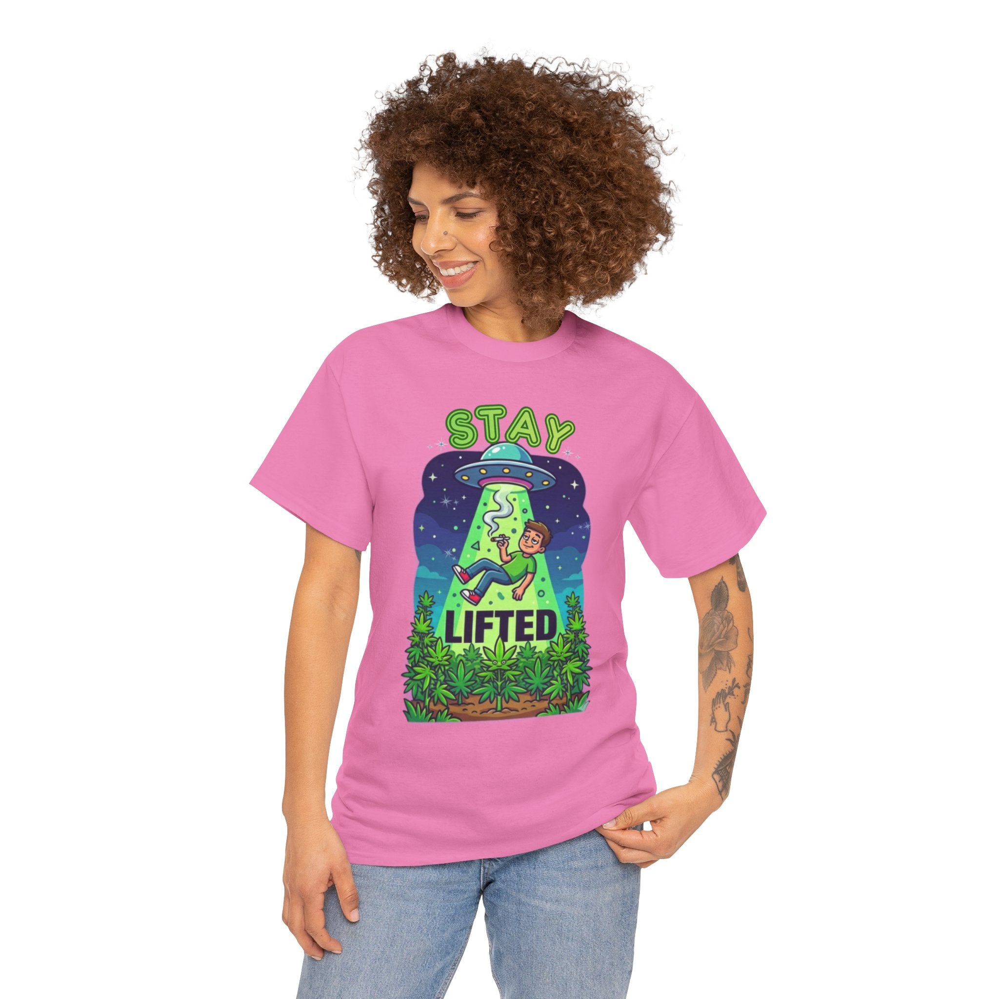 Stay Lifted Retro UFO Cannabis Tee — Alien Stoner Graphic Shirt