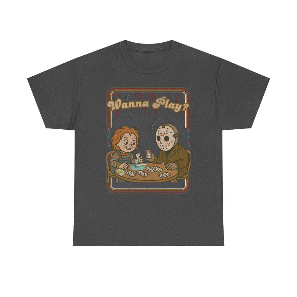 Wanna Play? Chucky and Jason Shirt, Fun Unisex Cotton Tee, Cool Graphic T-Shirt, Perfect Gift for Horror Fans, Unique