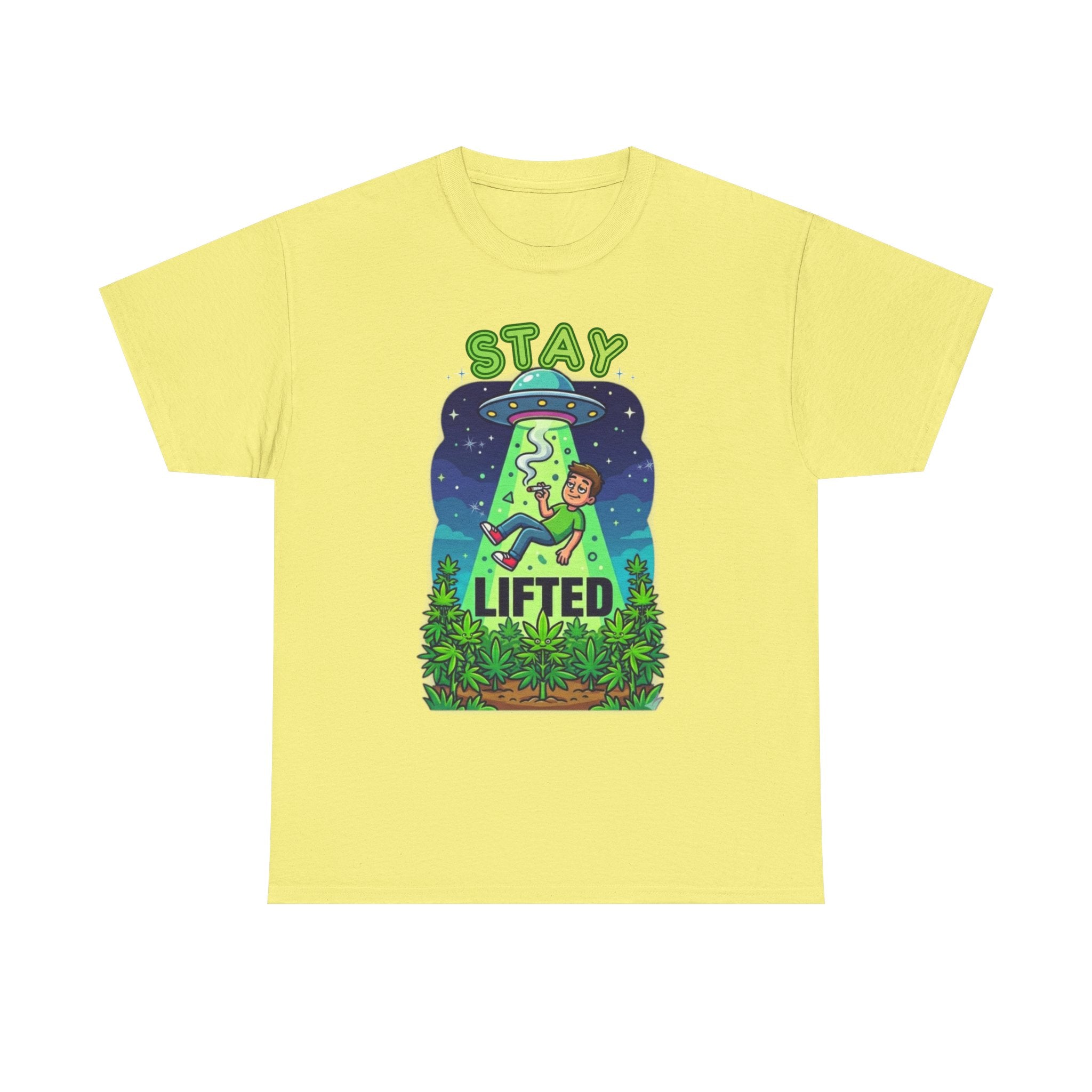 Stay Lifted Retro UFO Cannabis Tee — Alien Stoner Graphic Shirt