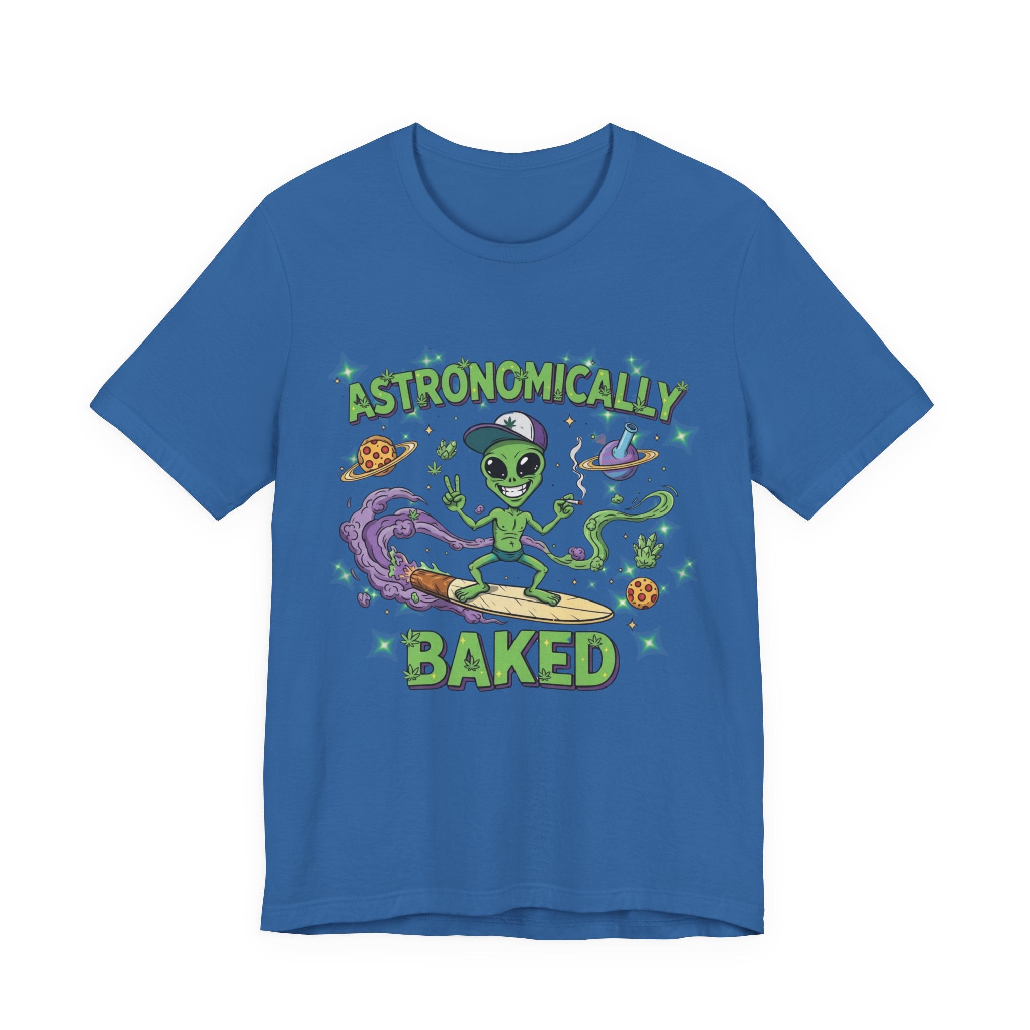 Astronomically Baked Alien Stoner Tee, Funny Graphic Tee, Unisex T-Shirt, Quirky Gift for Space Lovers, Birthday Gift Idea, 420 Weed Lover